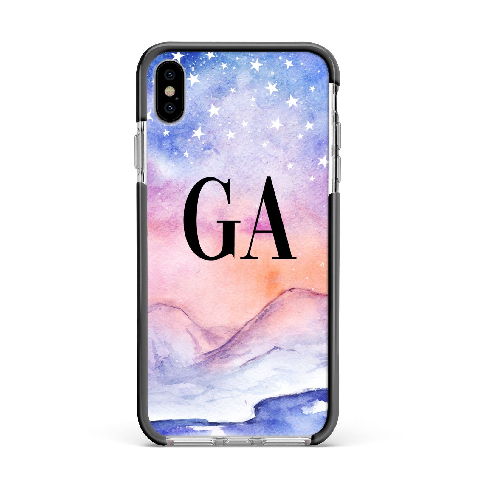 Personalised Mystical Sky Apple iPhone Xs Max Impact Case Black Edge on Silver Phone