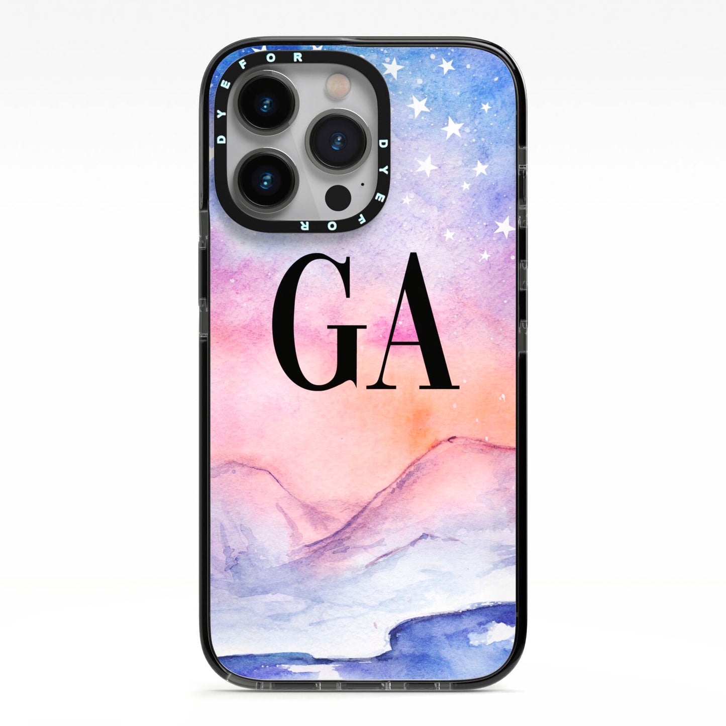 Personalised Mystical Sky iPhone 13 Pro Black Impact Case on Silver phone