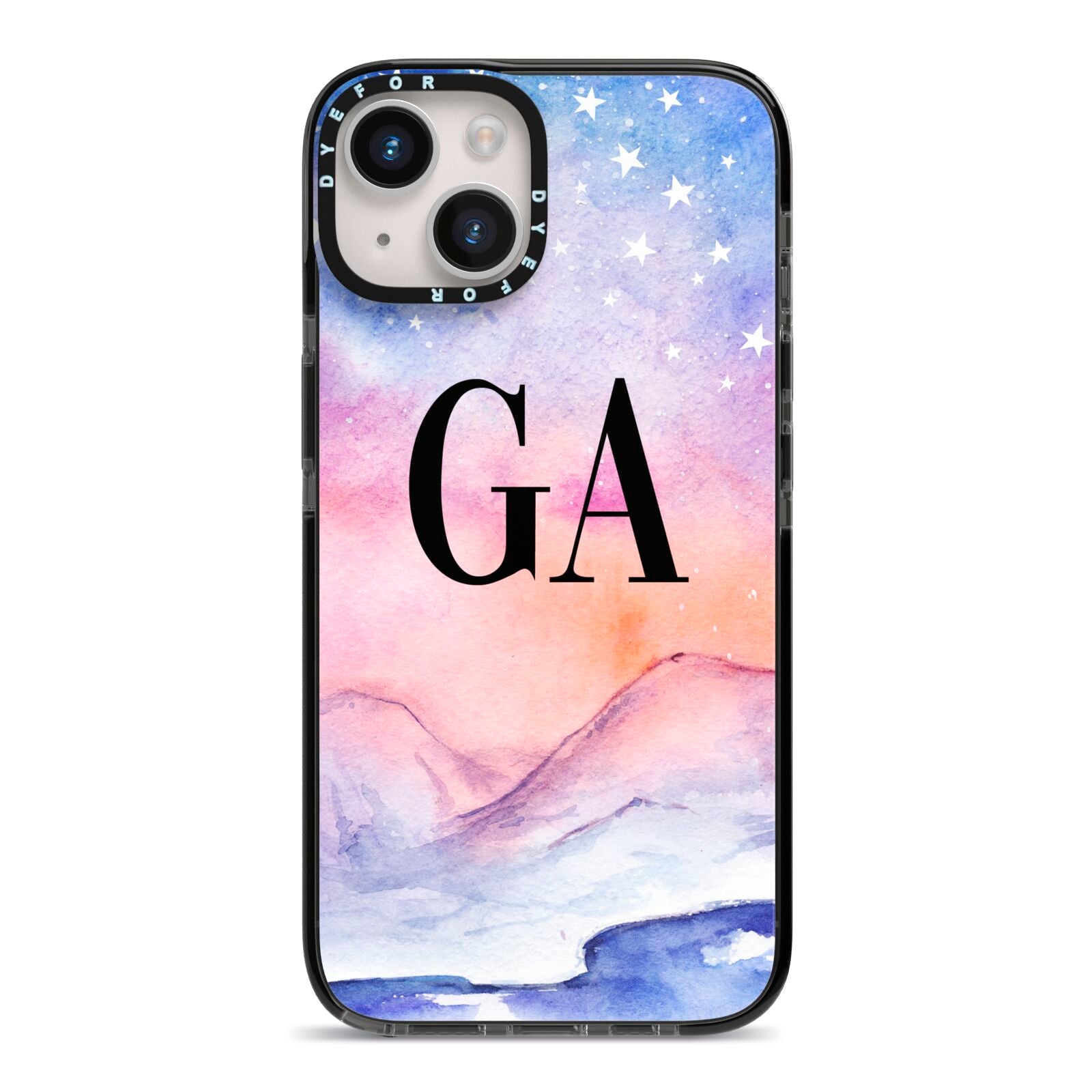 Personalised Mystical Sky iPhone 14 Black Impact Case on Silver phone