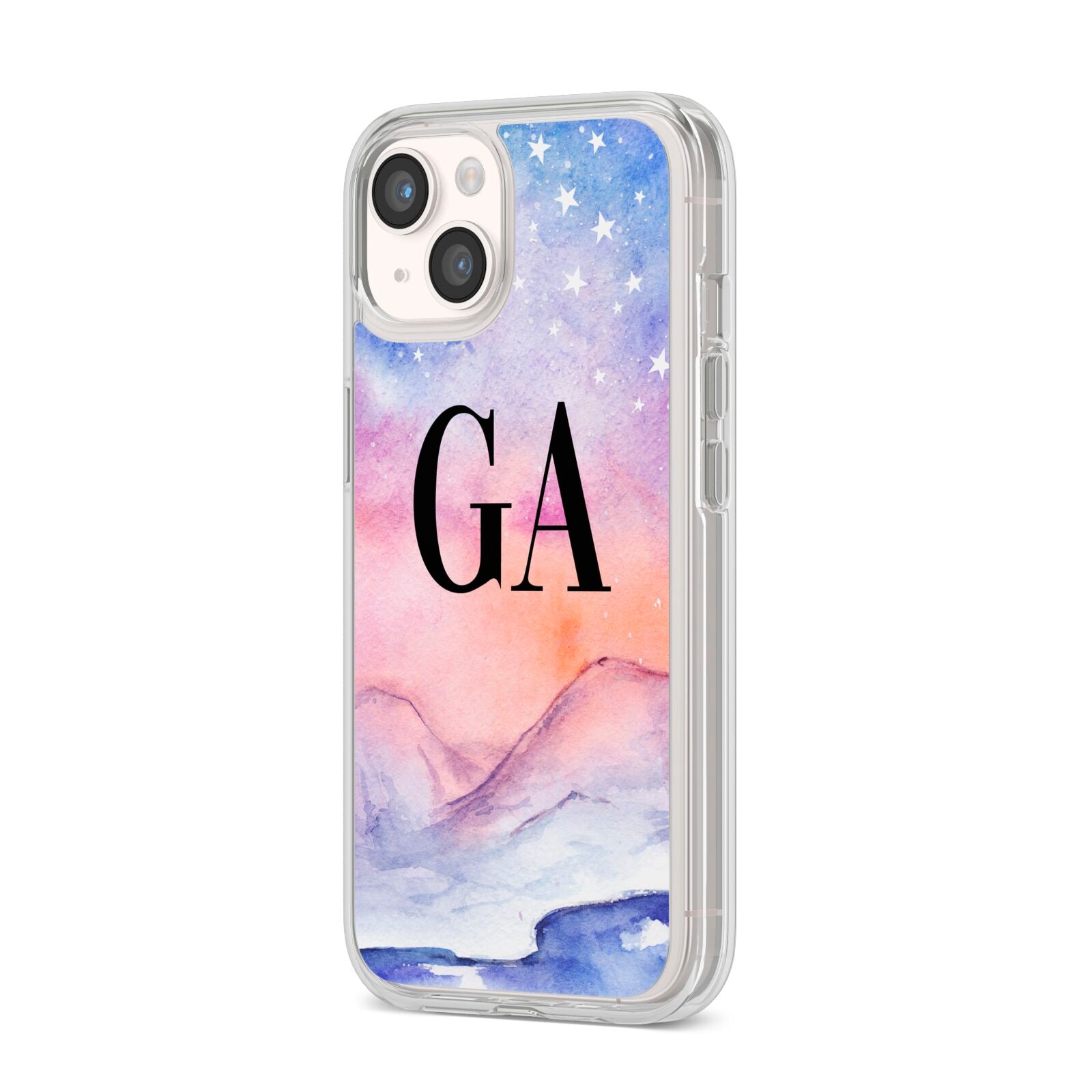 Personalised Mystical Sky iPhone 14 Clear Tough Case Starlight Angled Image