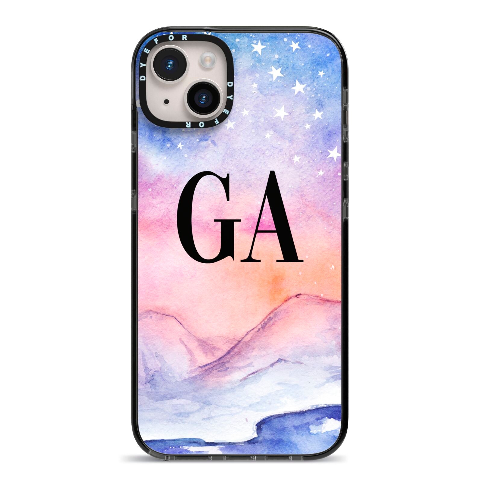 Personalised Mystical Sky iPhone 14 Plus Black Impact Case on Silver phone