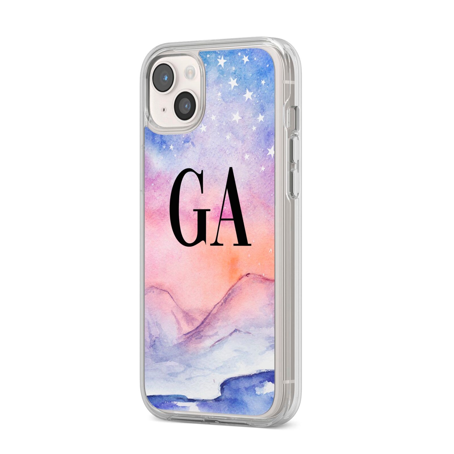 Personalised Mystical Sky iPhone 14 Plus Clear Tough Case Starlight Angled Image