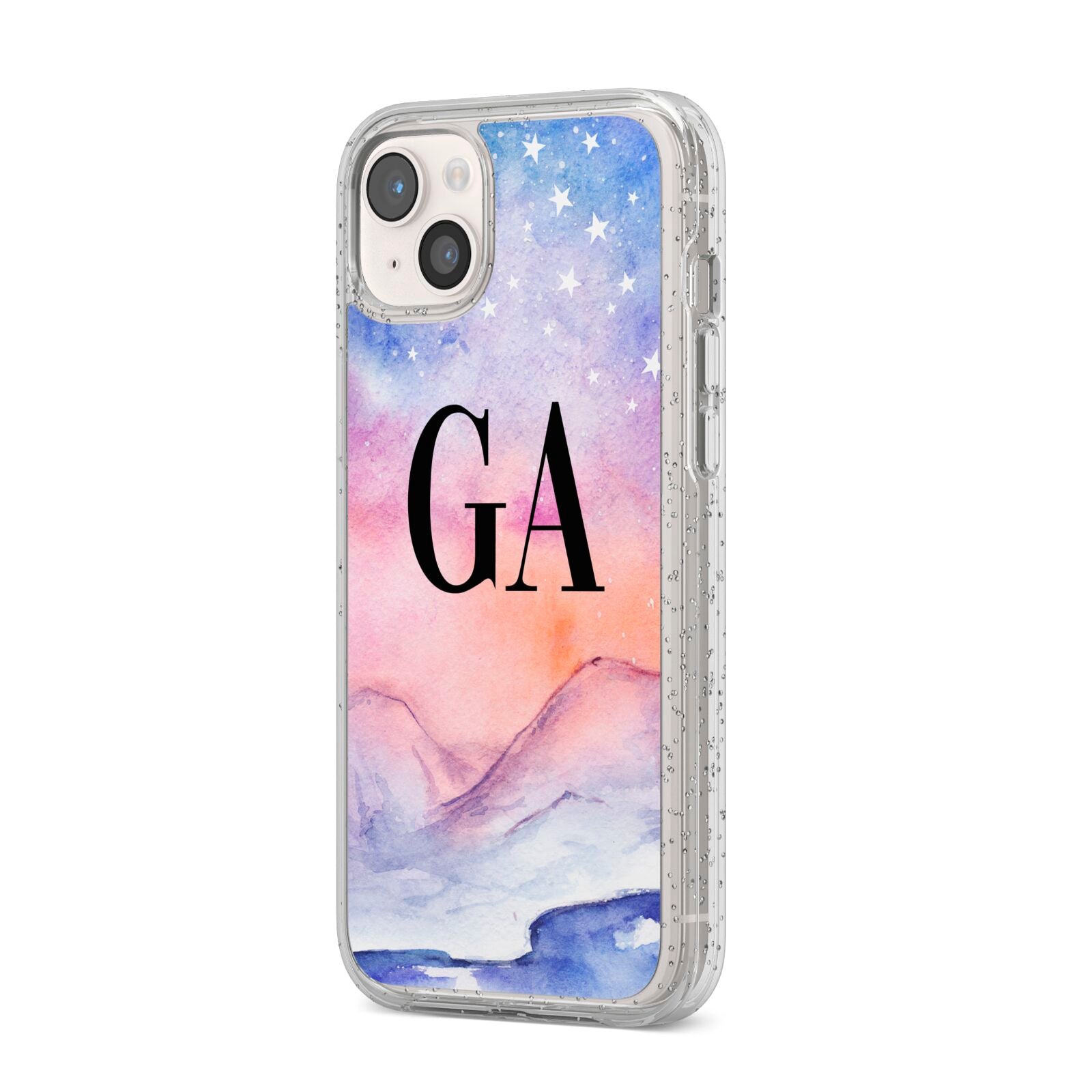 Personalised Mystical Sky iPhone 14 Plus Glitter Tough Case Starlight Angled Image