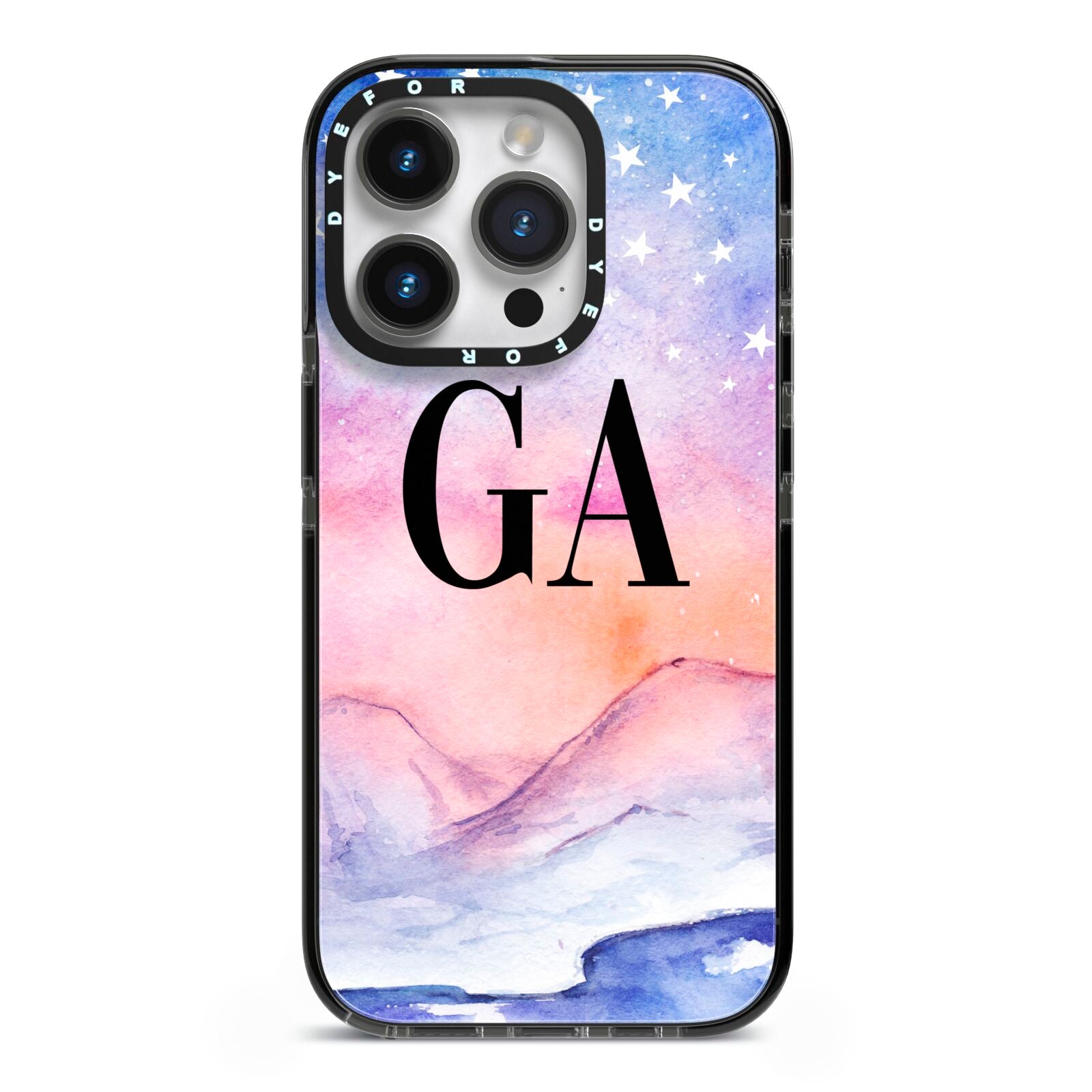 Personalised Mystical Sky iPhone 14 Pro Black Impact Case on Silver phone