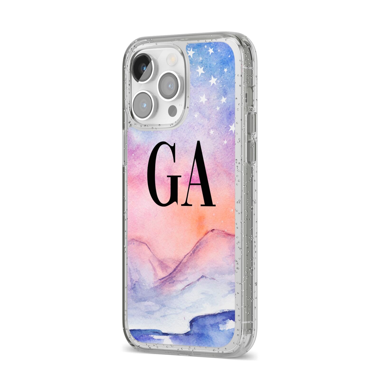 Personalised Mystical Sky iPhone 14 Pro Max Glitter Tough Case Silver Angled Image