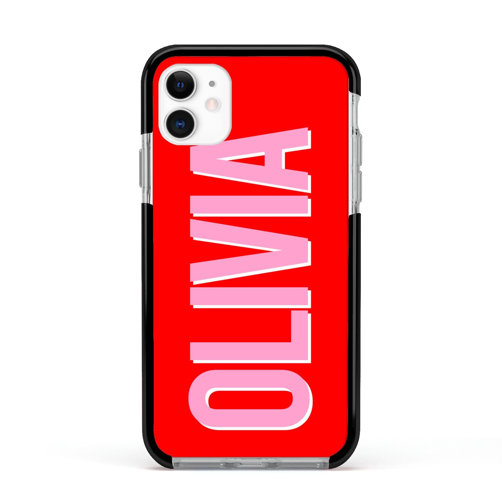 Personalised Name Apple iPhone 11 in White with Black Impact Case