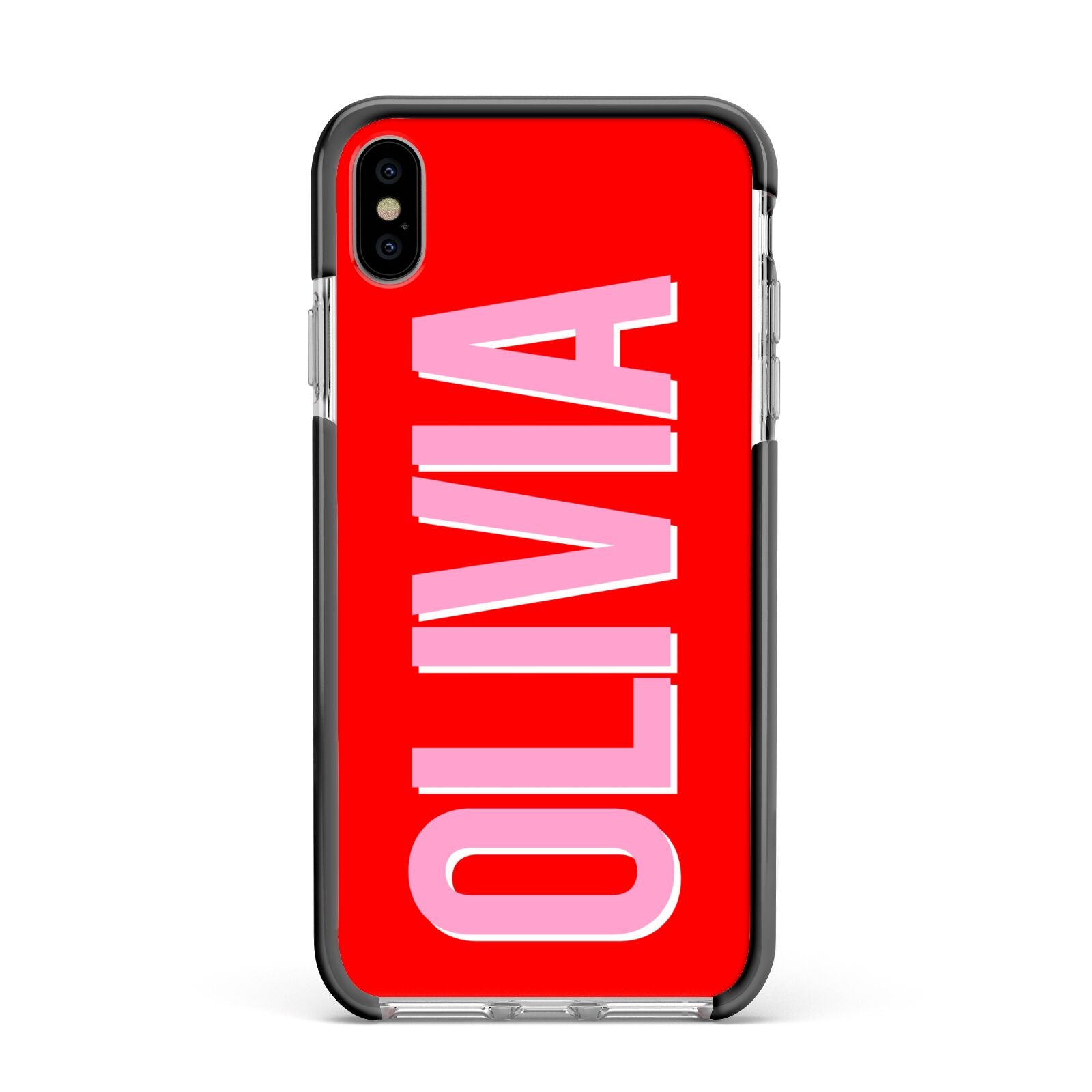 Personalised Name Apple iPhone Xs Max Impact Case Black Edge on Silver Phone