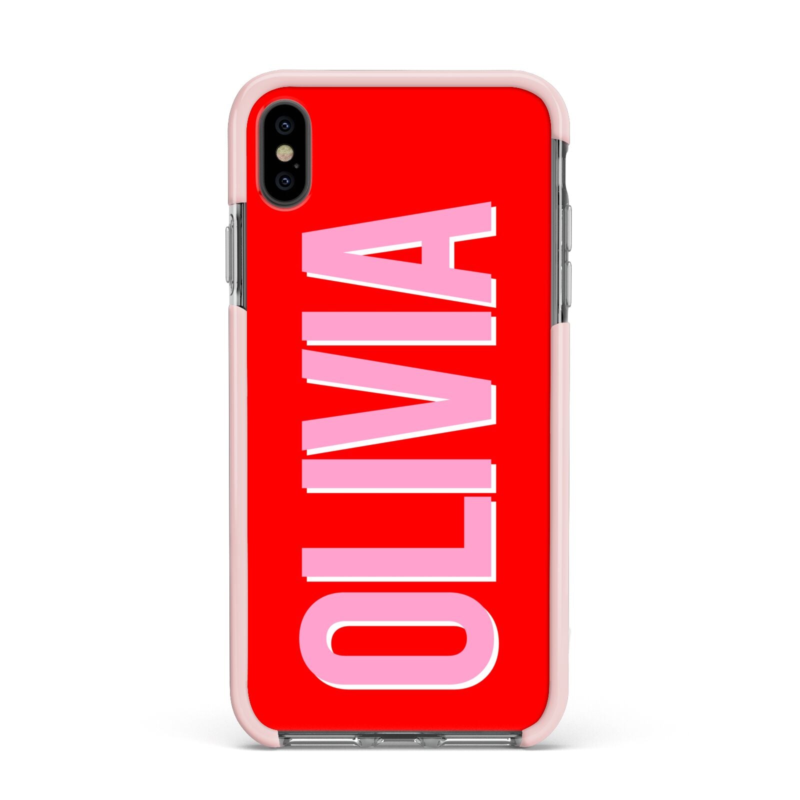 Personalised Name Apple iPhone Xs Max Impact Case Pink Edge on Black Phone