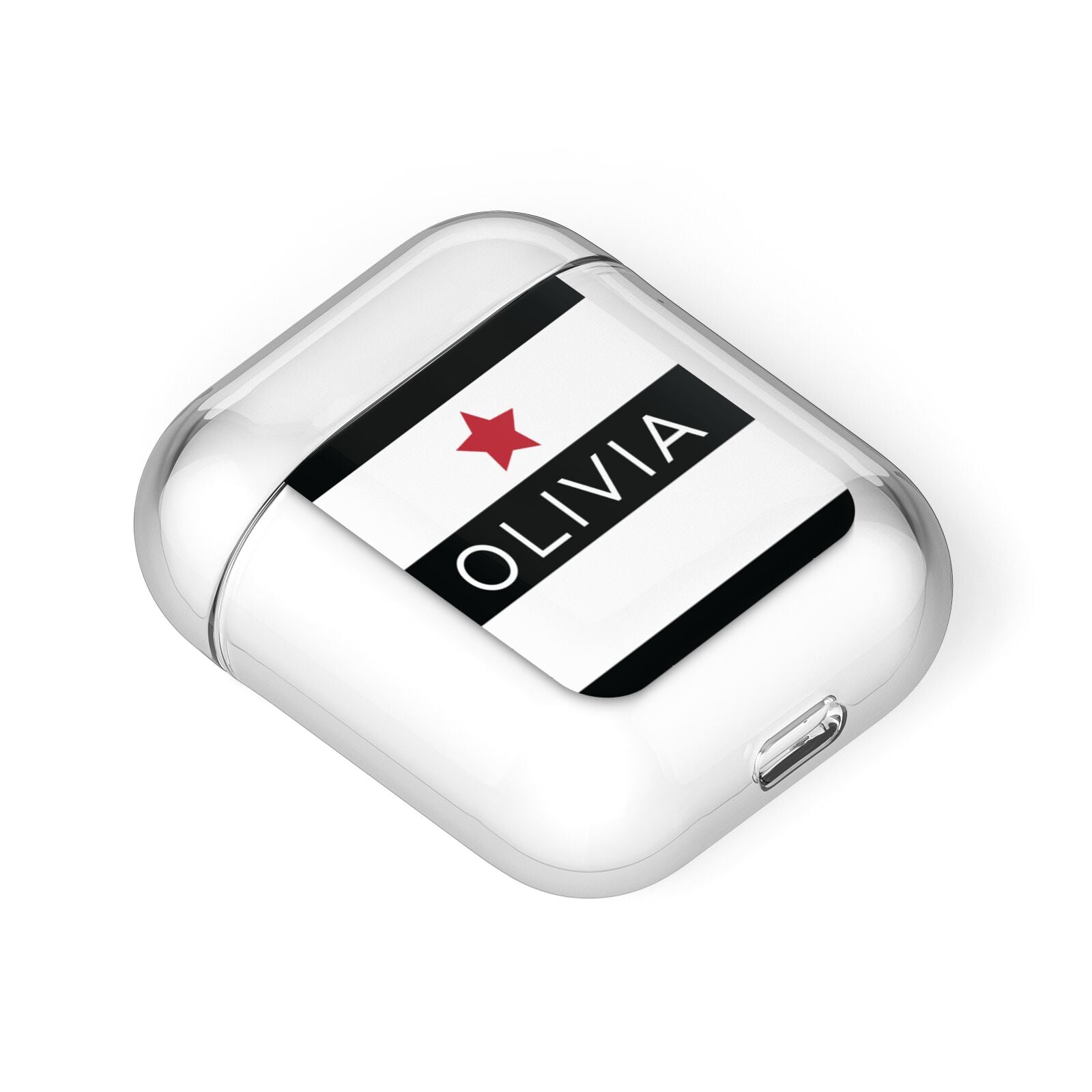 Personalised Name Black White AirPods Case Laid Flat