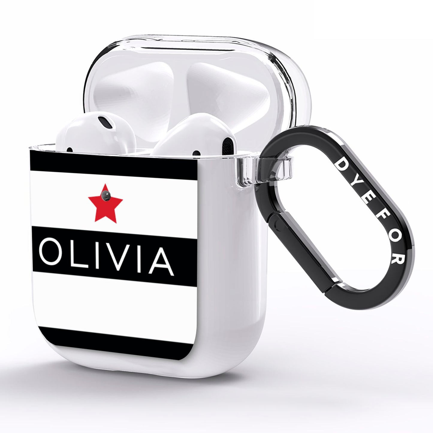 Personalised Name Black White AirPods Clear Case Side Image
