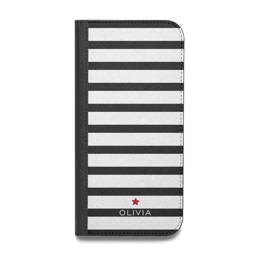 Personalised Name Black White Vegan Leather Flip iPhone Case