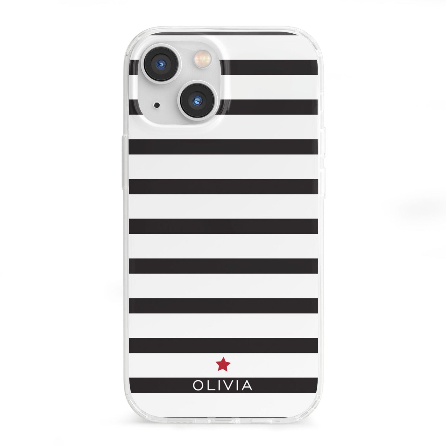 Personalised Name Black White iPhone 13 Mini Clear Bumper Case