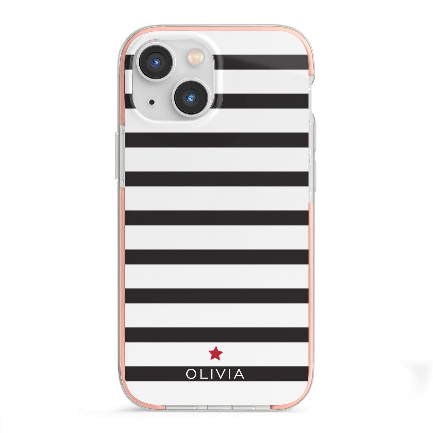 Personalised Name Black White iPhone 13 Mini TPU Impact Case with Pink Edges