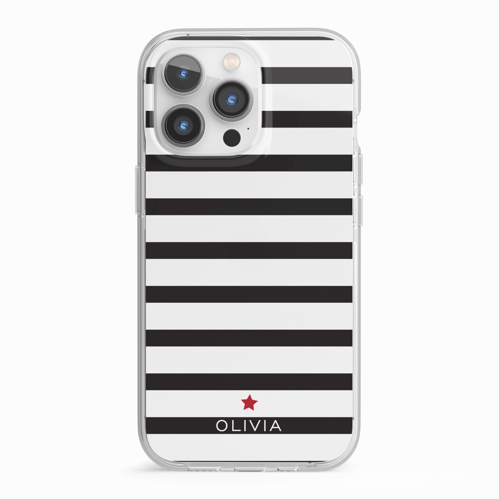 Personalised Name Black White iPhone 13 Pro TPU Impact Case with White Edges