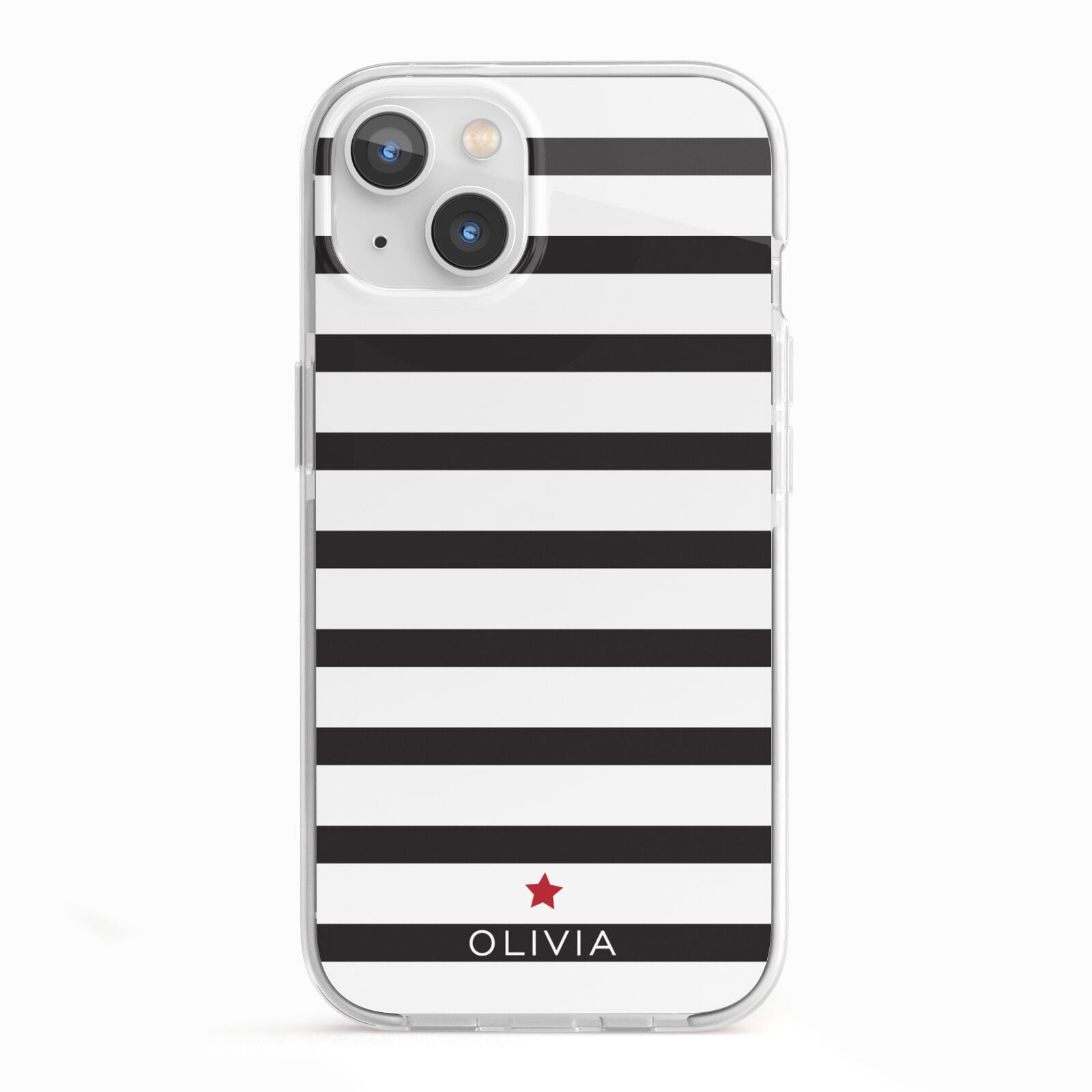 Personalised Name Black White iPhone 13 TPU Impact Case with White Edges