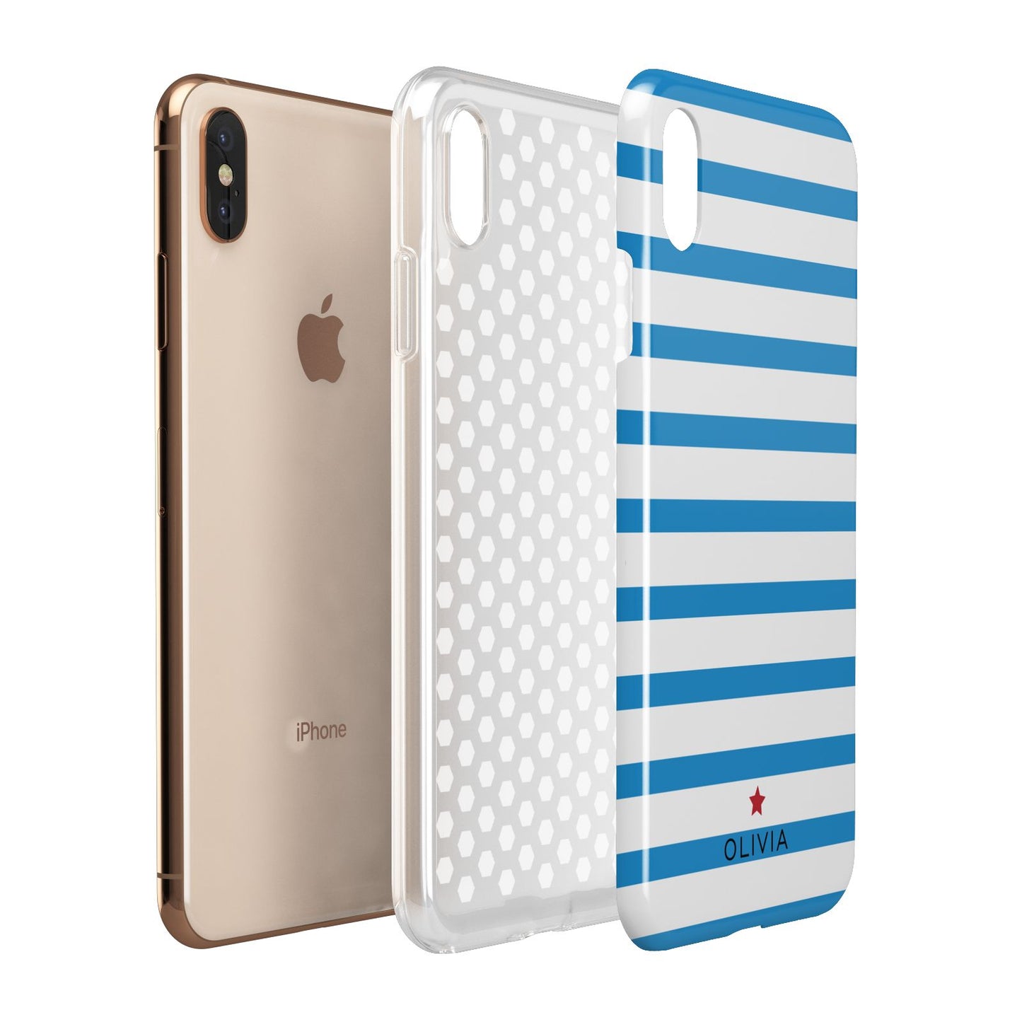 Personalised Name Blue White Apple iPhone Xs Max 3D Tough Case Expanded View