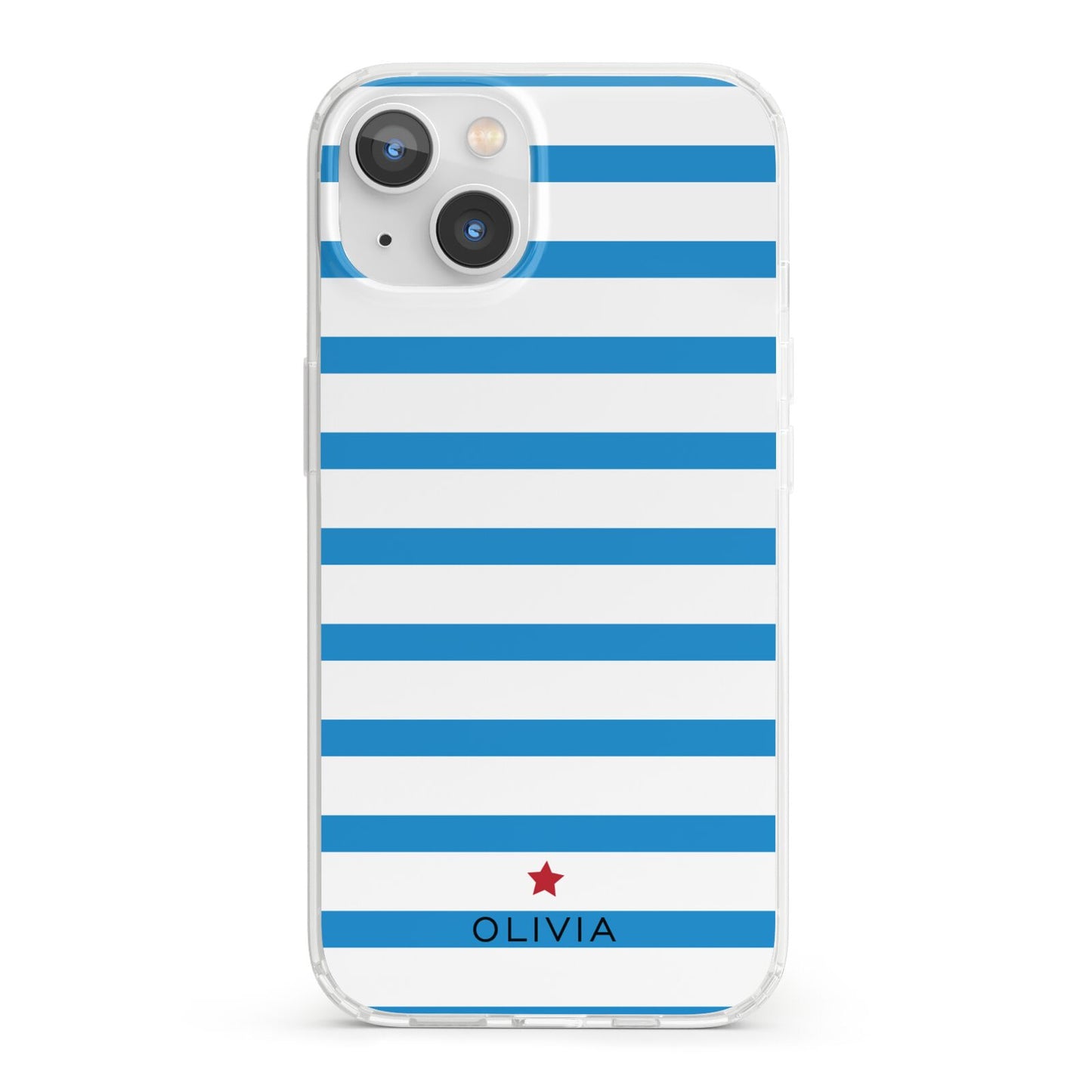 Personalised Name Blue White iPhone 13 Clear Bumper Case