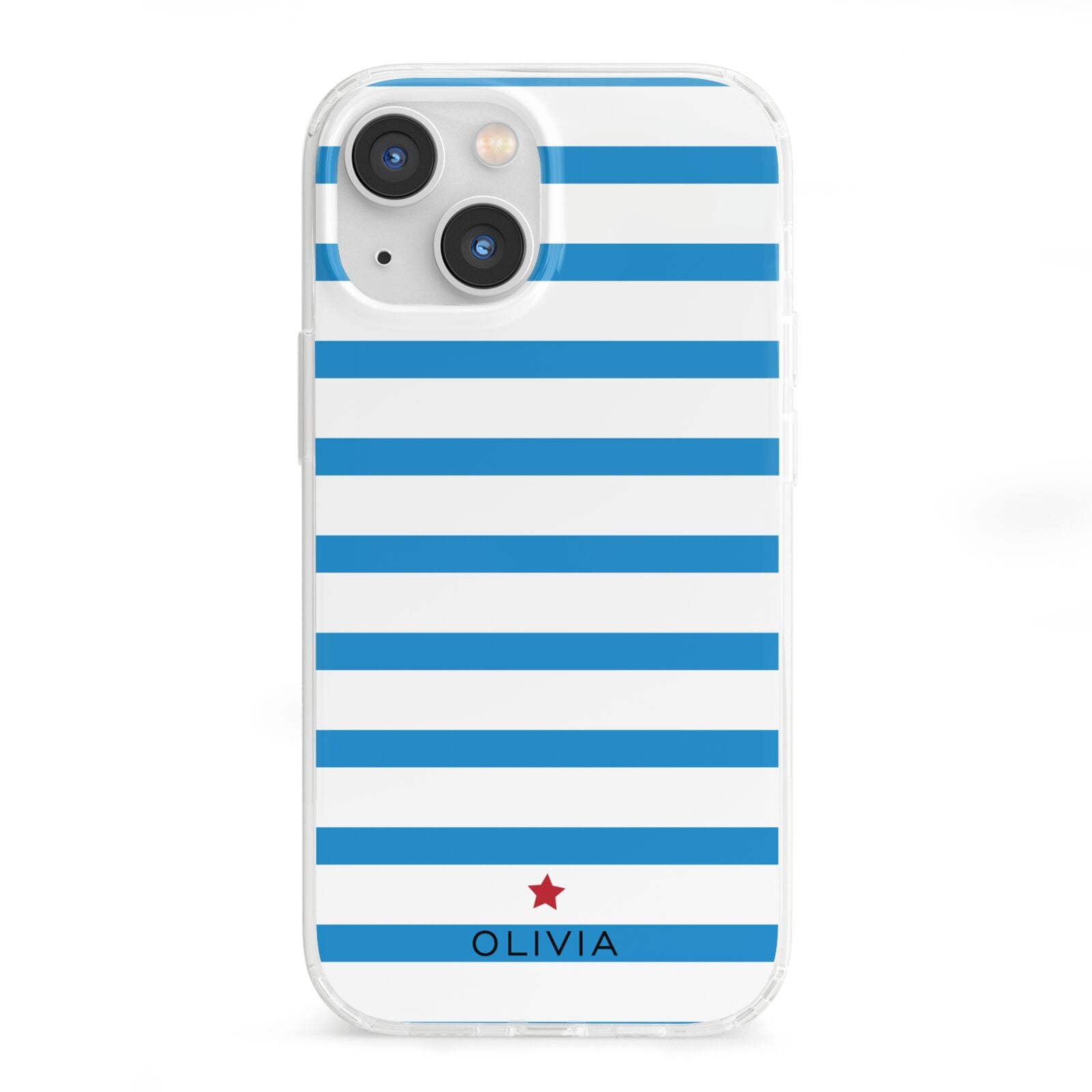 Personalised Name Blue White iPhone 13 Mini Clear Bumper Case