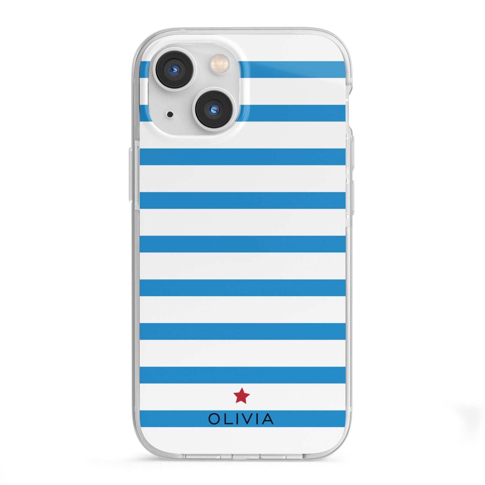 Personalised Name Blue White iPhone 13 Mini TPU Impact Case with White Edges