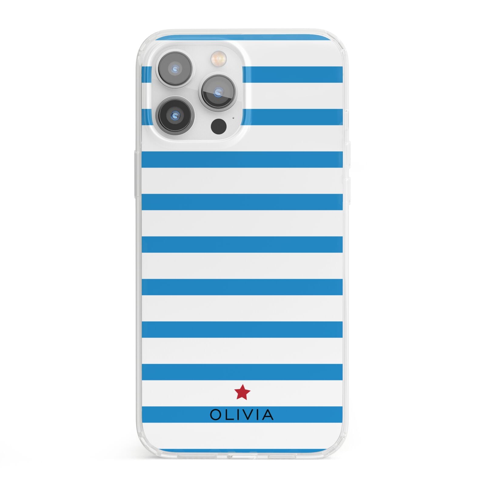 Personalised Name Blue White iPhone 13 Pro Max Clear Bumper Case
