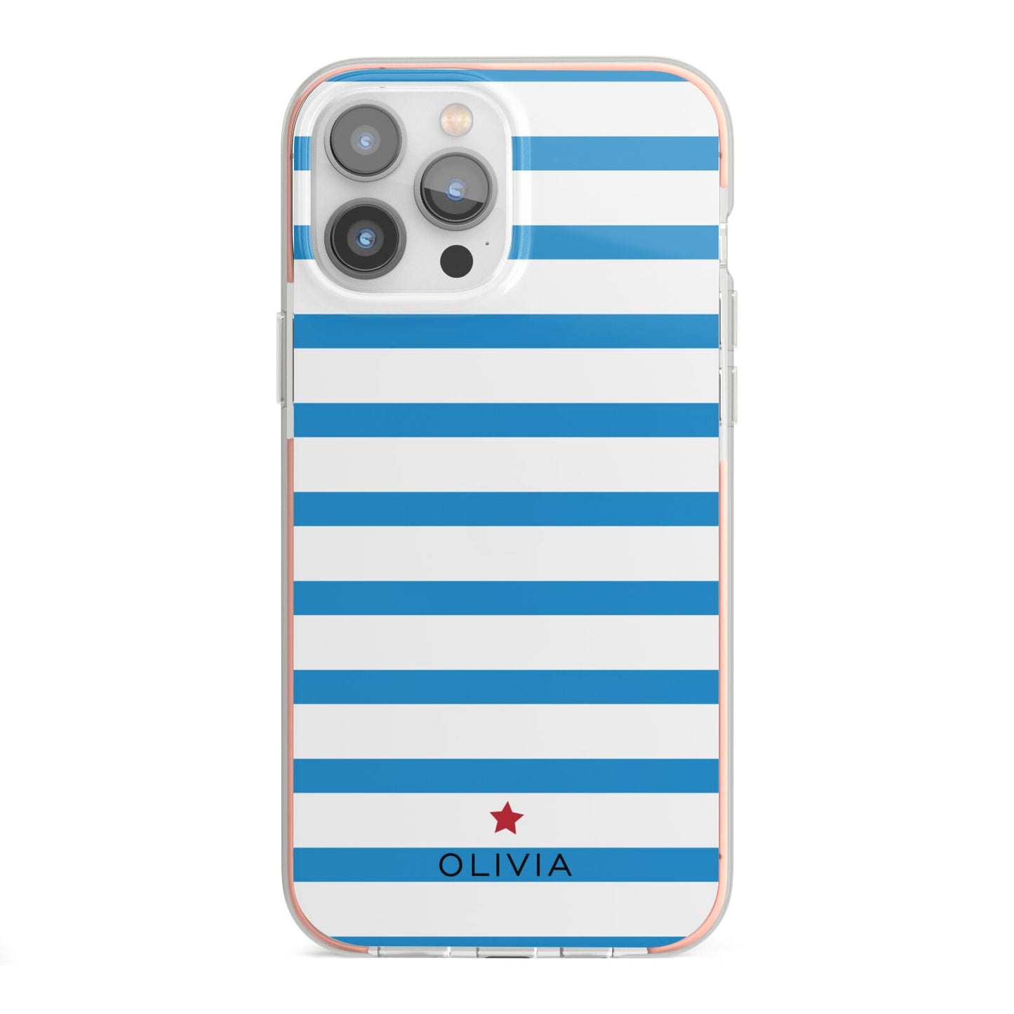 Personalised Name Blue White iPhone 13 Pro Max TPU Impact Case with Pink Edges