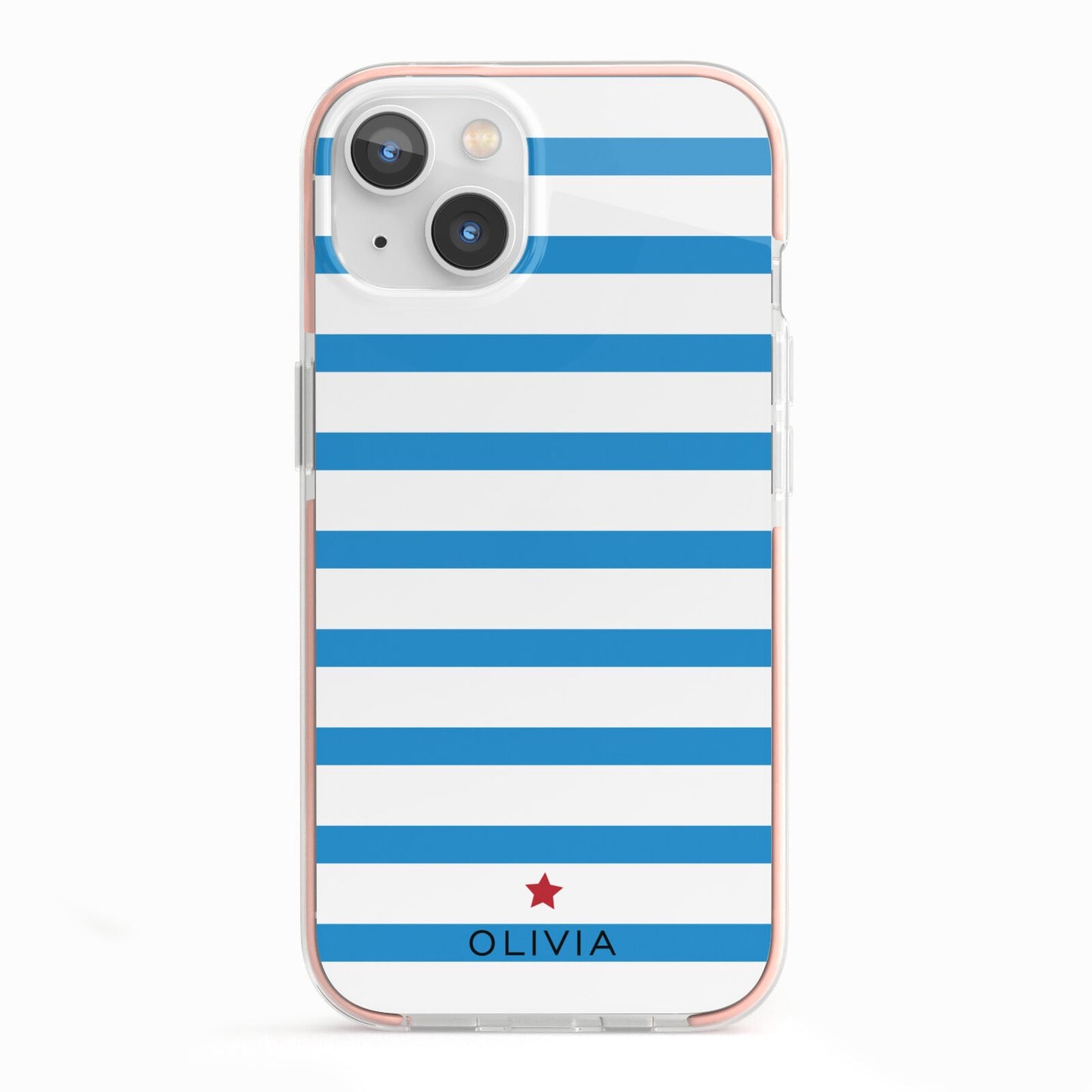 Personalised Name Blue White iPhone 13 TPU Impact Case with Pink Edges