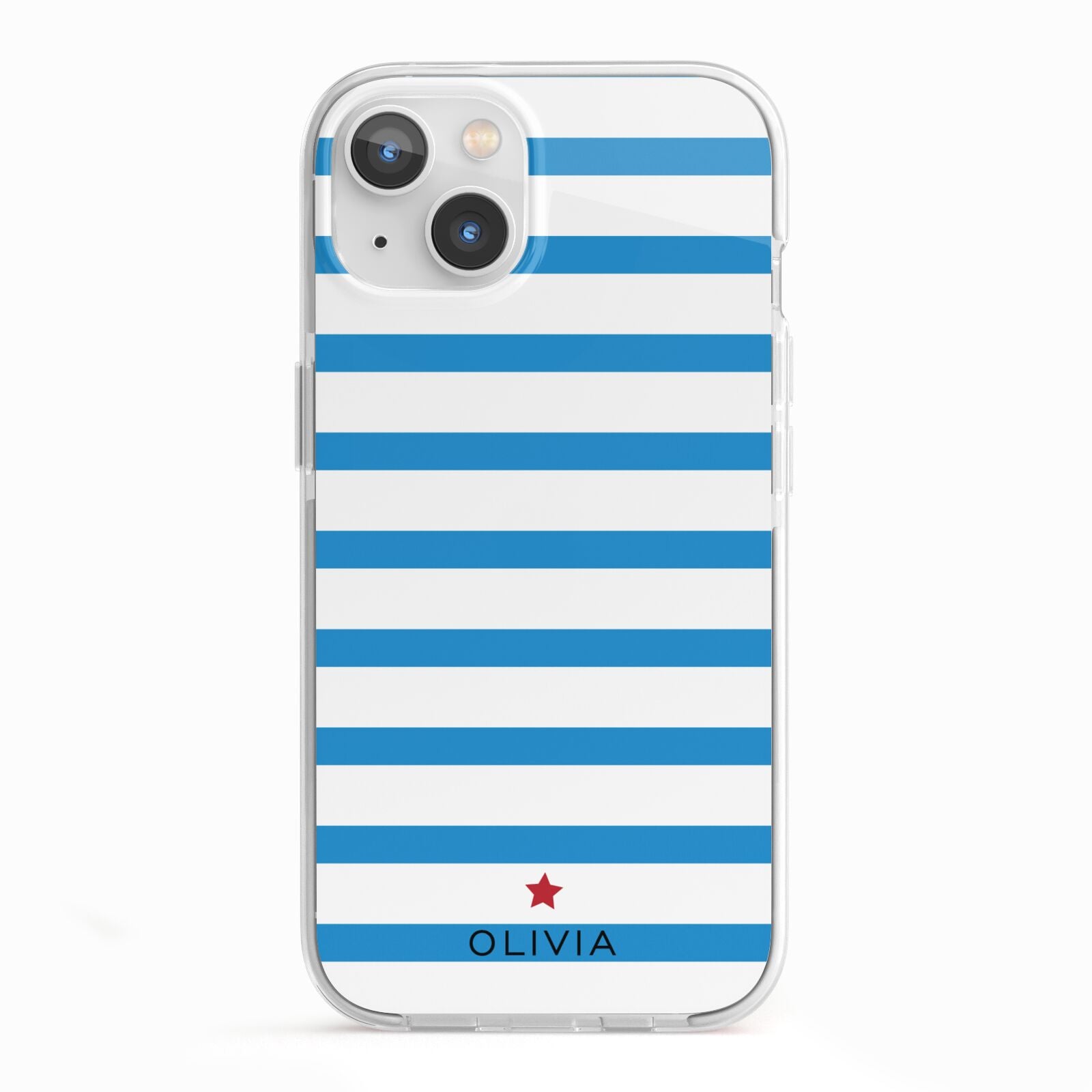 Personalised Name Blue White iPhone 13 TPU Impact Case with White Edges