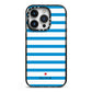 Personalised Name Blue White iPhone 14 Pro Black Impact Case on Silver phone