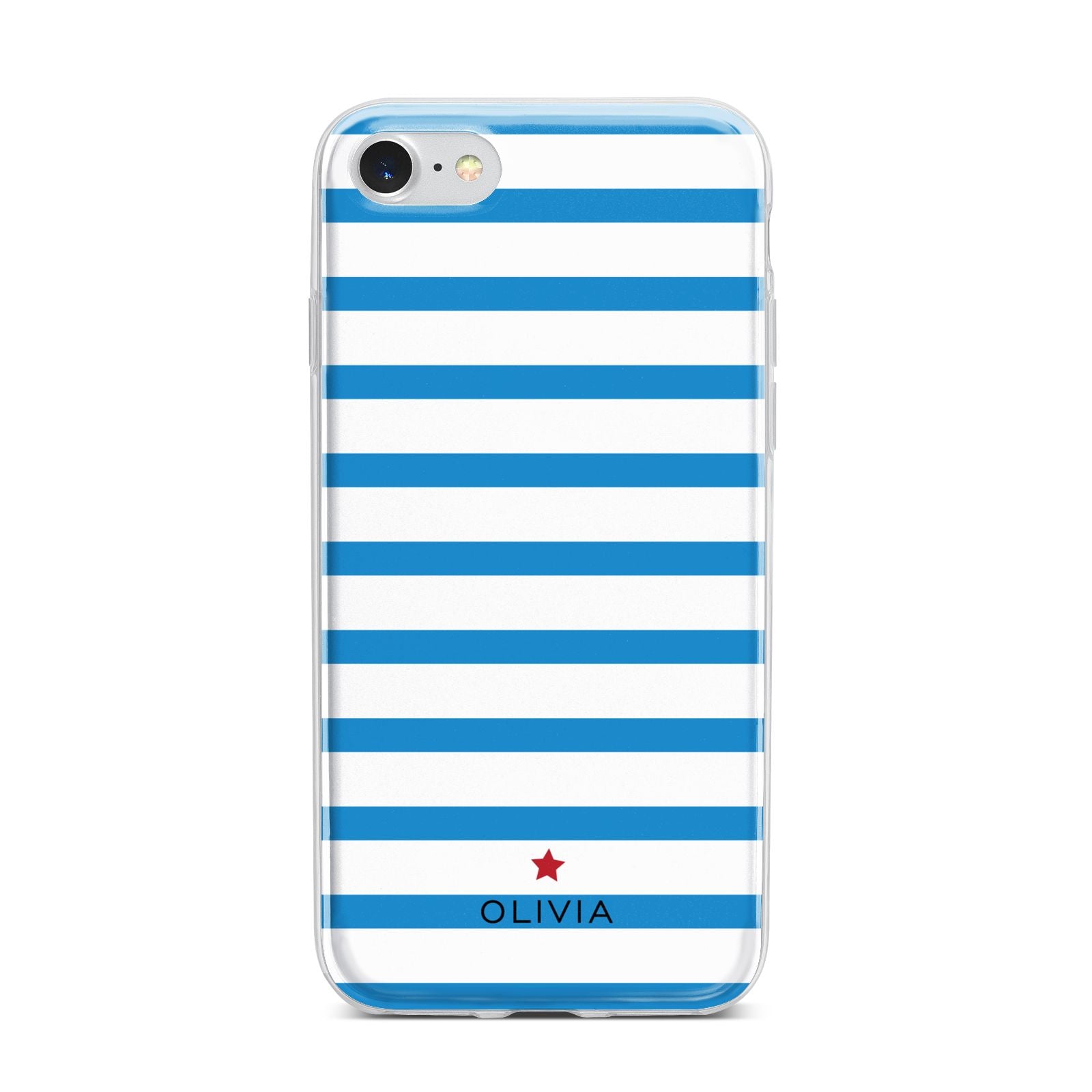 Personalised Name Blue White iPhone 7 Bumper Case on Silver iPhone