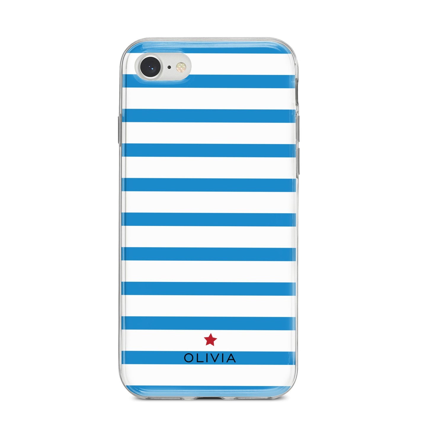 Personalised Name Blue White iPhone 8 Bumper Case on Silver iPhone