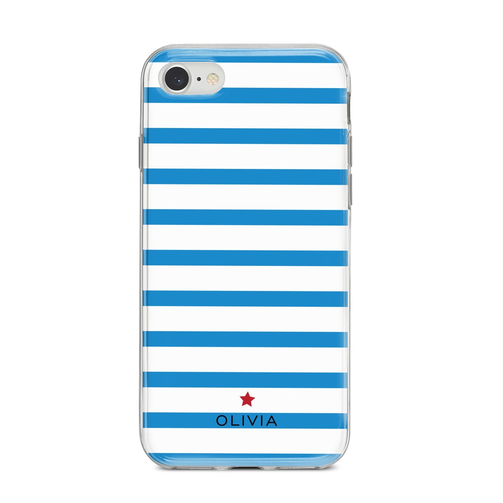 Personalised Name Blue White iPhone 8 Bumper Case on Silver iPhone