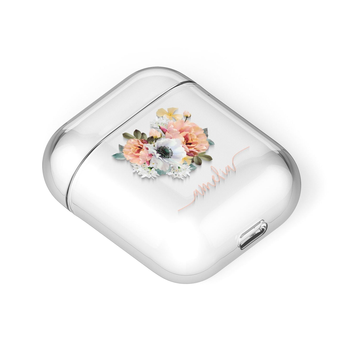 Personalised Name Clear Floral AirPods Case Laid Flat