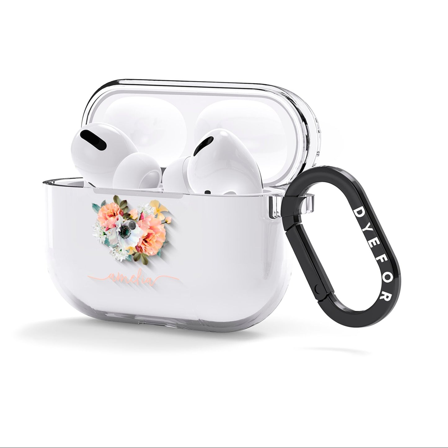 Personalised Name Clear Floral AirPods Clear Case 3rd Gen Side Image
