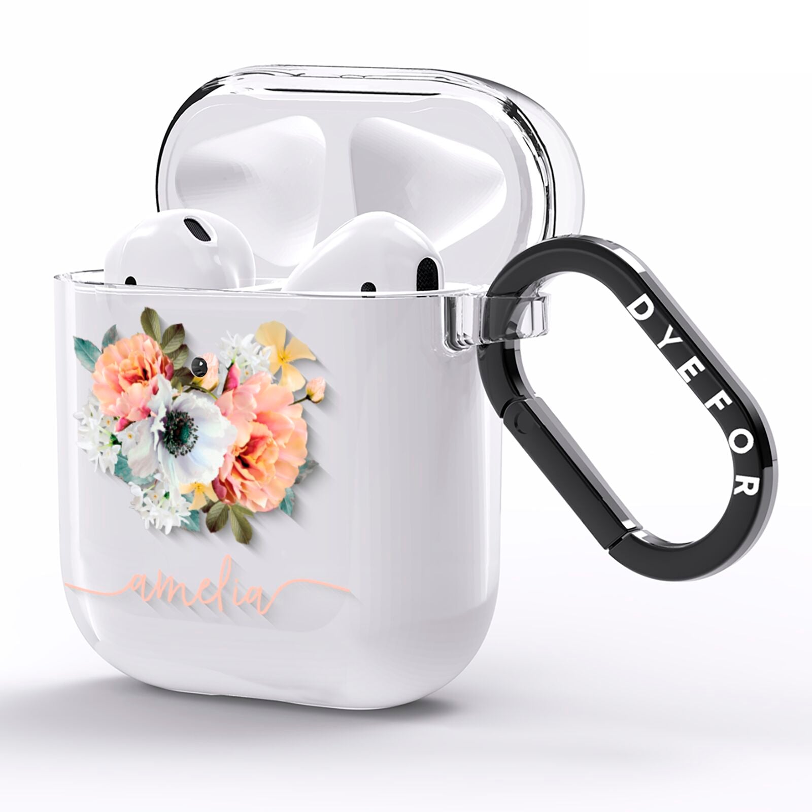 Personalised Name Clear Floral AirPods Clear Case Side Image