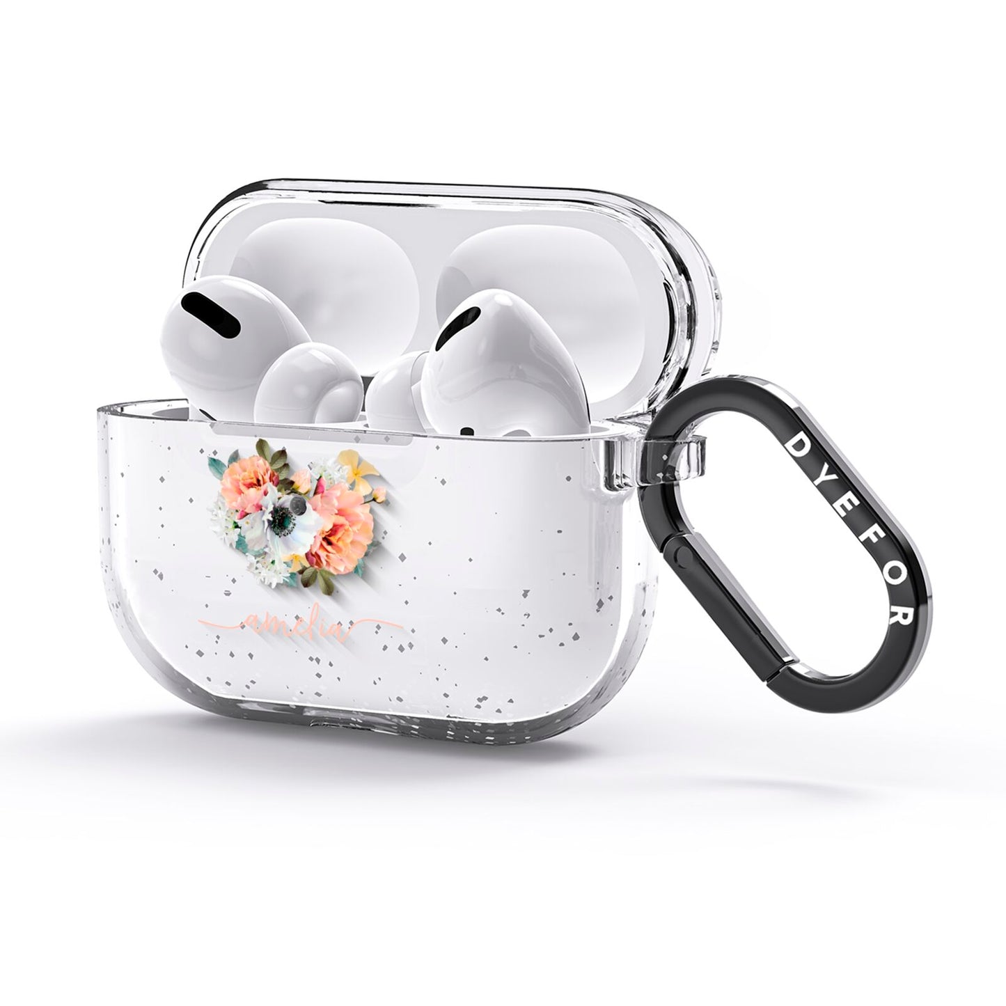Personalised Name Clear Floral AirPods Glitter Case 3rd Gen Side Image