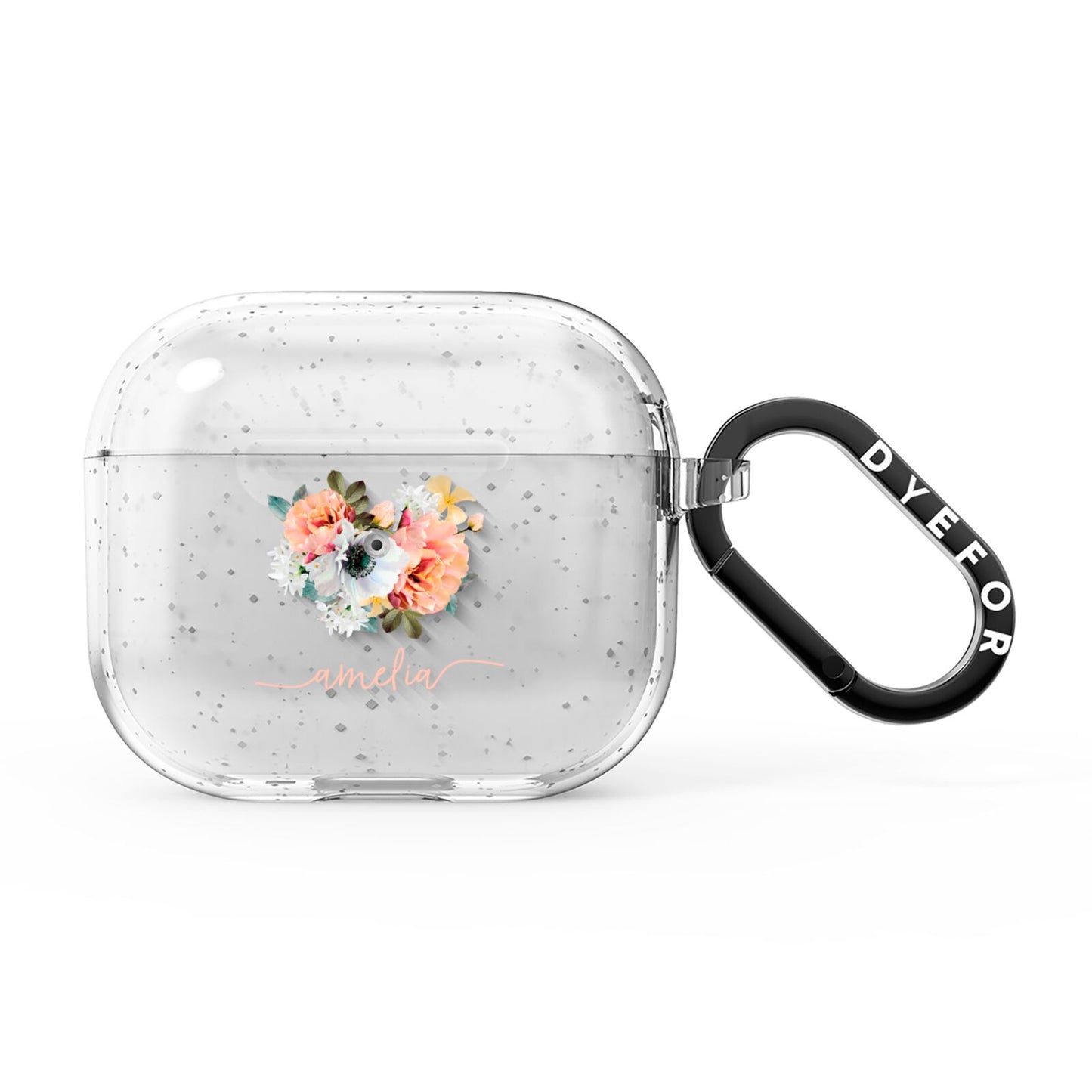 Personalised Name Clear Floral AirPods Glitter Case 3rd Gen