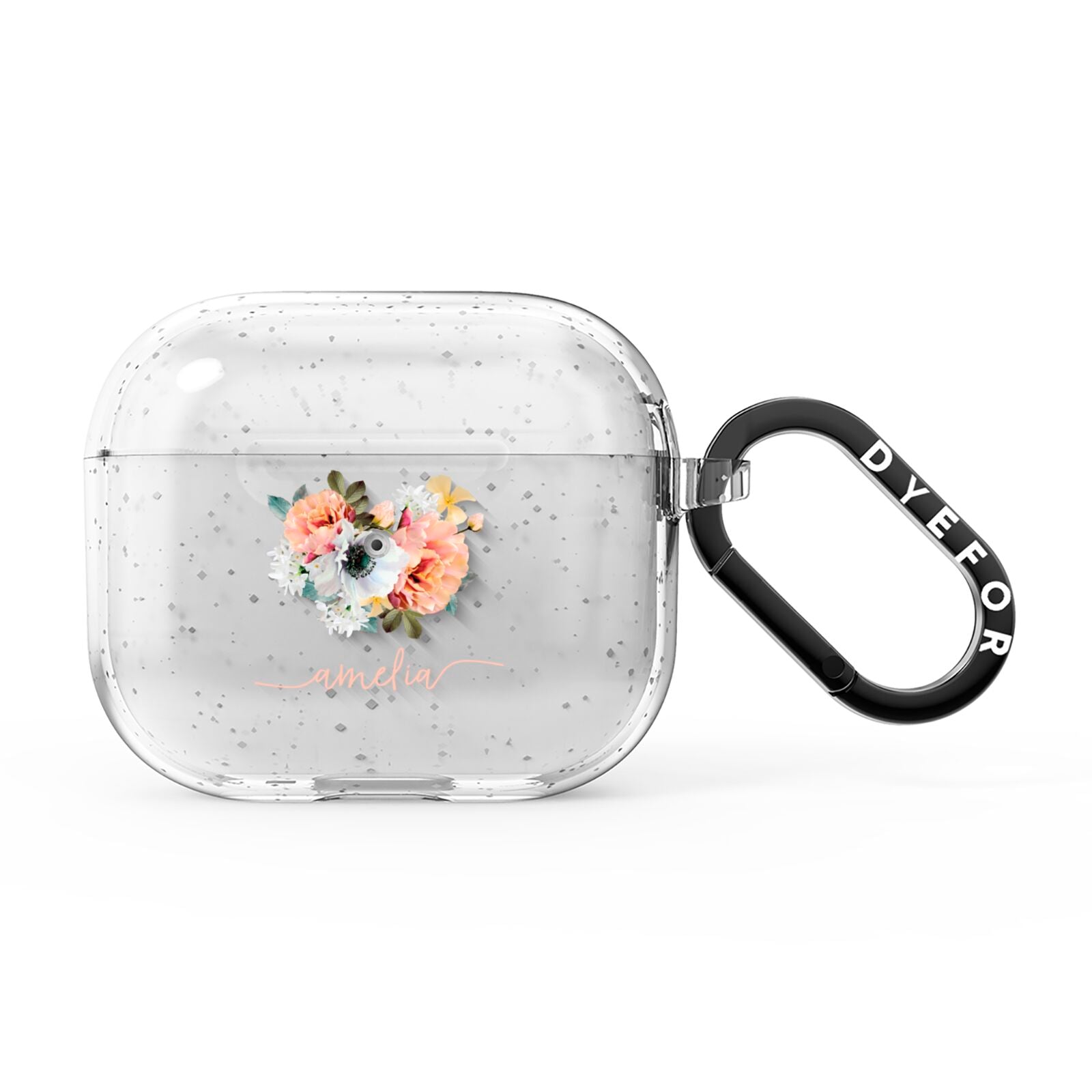Personalised Name Clear Floral AirPods Glitter Case 3rd Gen