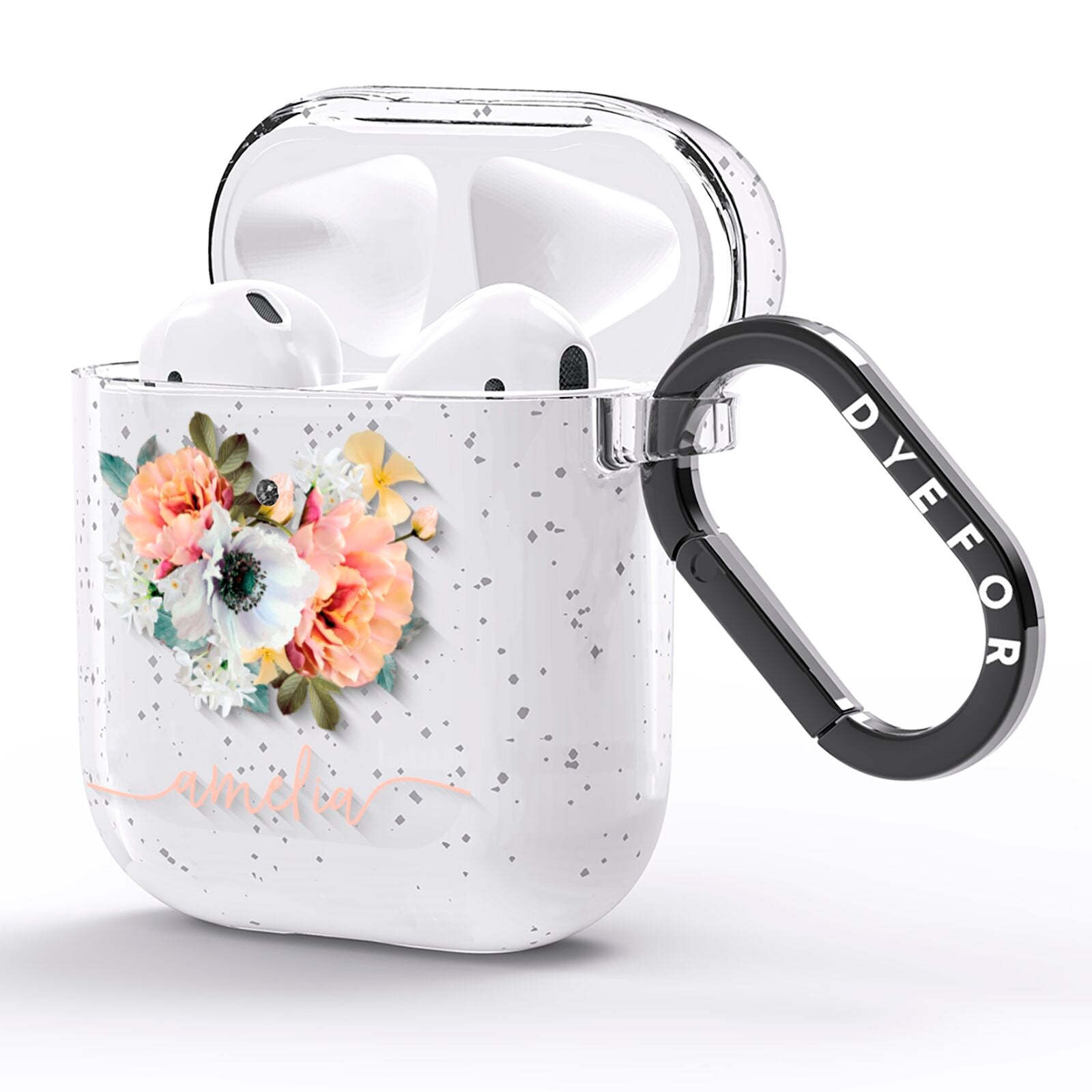Personalised Name Clear Floral AirPods Glitter Case Side Image