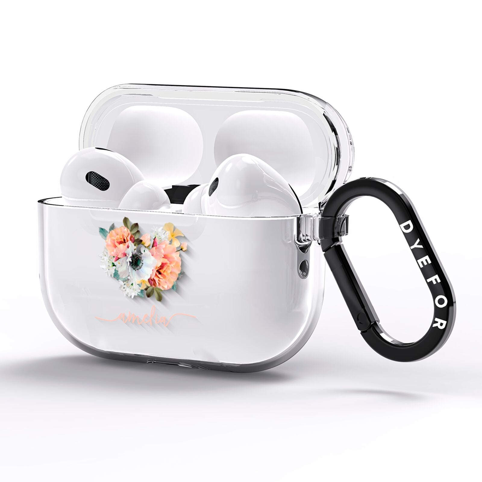 Personalised Name Clear Floral AirPods Pro Clear Case Side Image