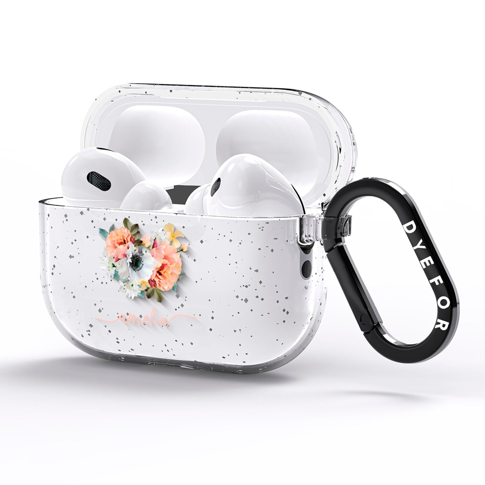Personalised Name Clear Floral AirPods Pro Glitter Case Side Image