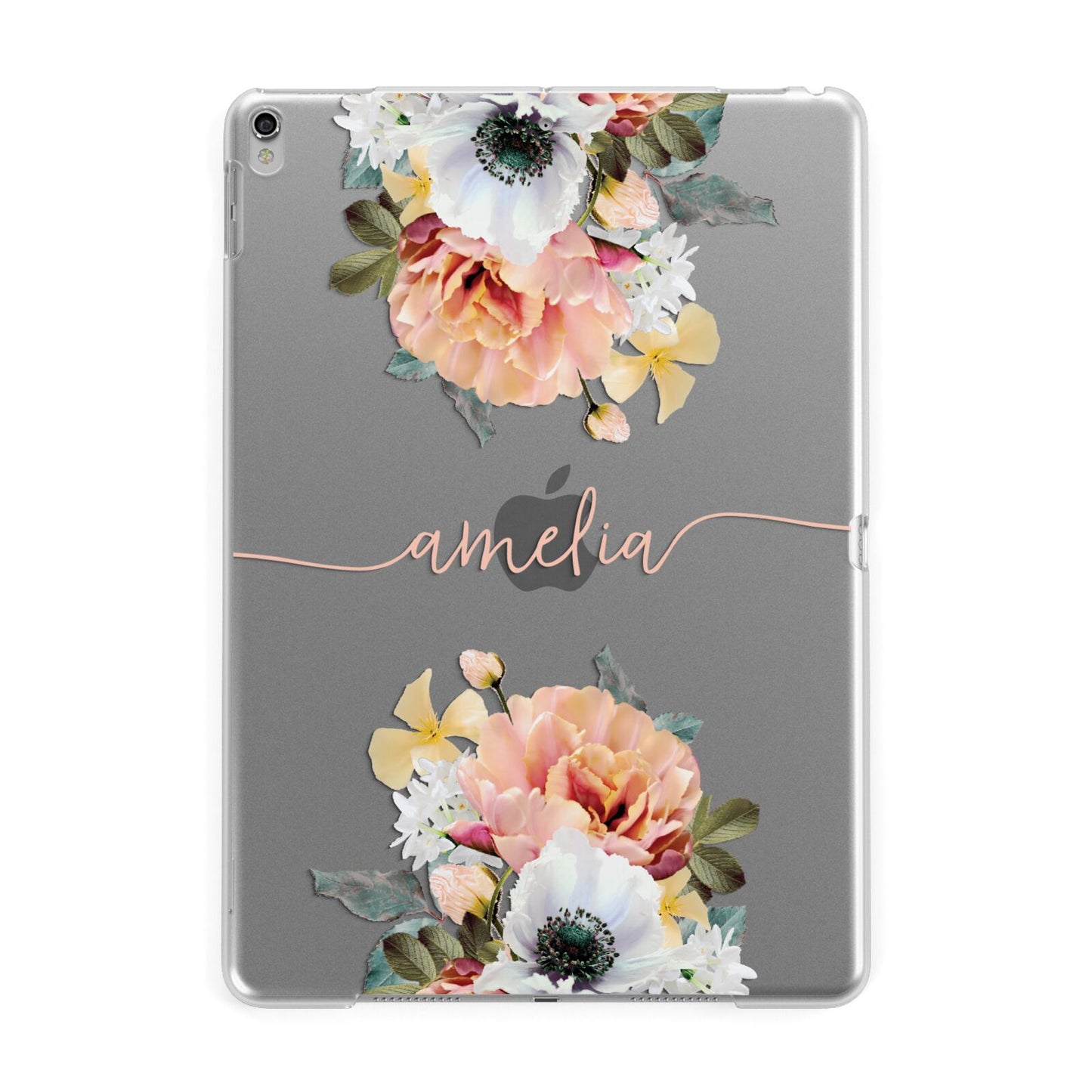 Personalised Name Clear Floral Apple iPad Silver Case
