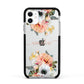 Personalised Name Clear Floral Apple iPhone 11 in White with Black Impact Case