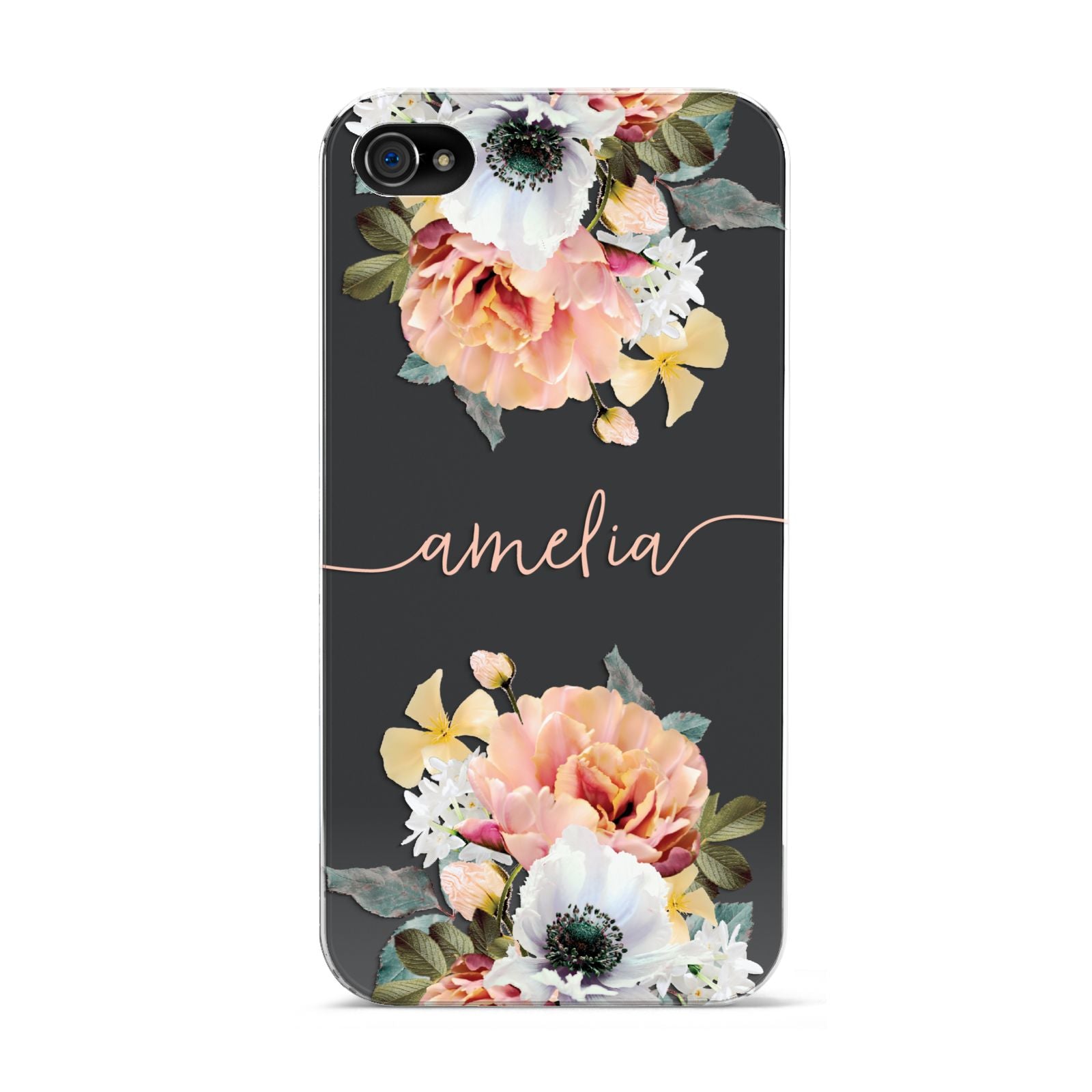 Personalised Name Clear Floral Apple iPhone 4s Case