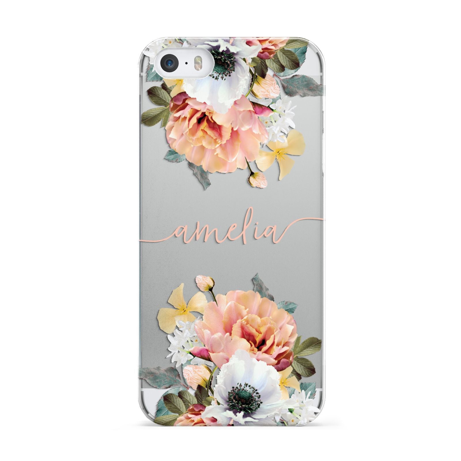 Personalised Name Clear Floral Apple iPhone 5 Case