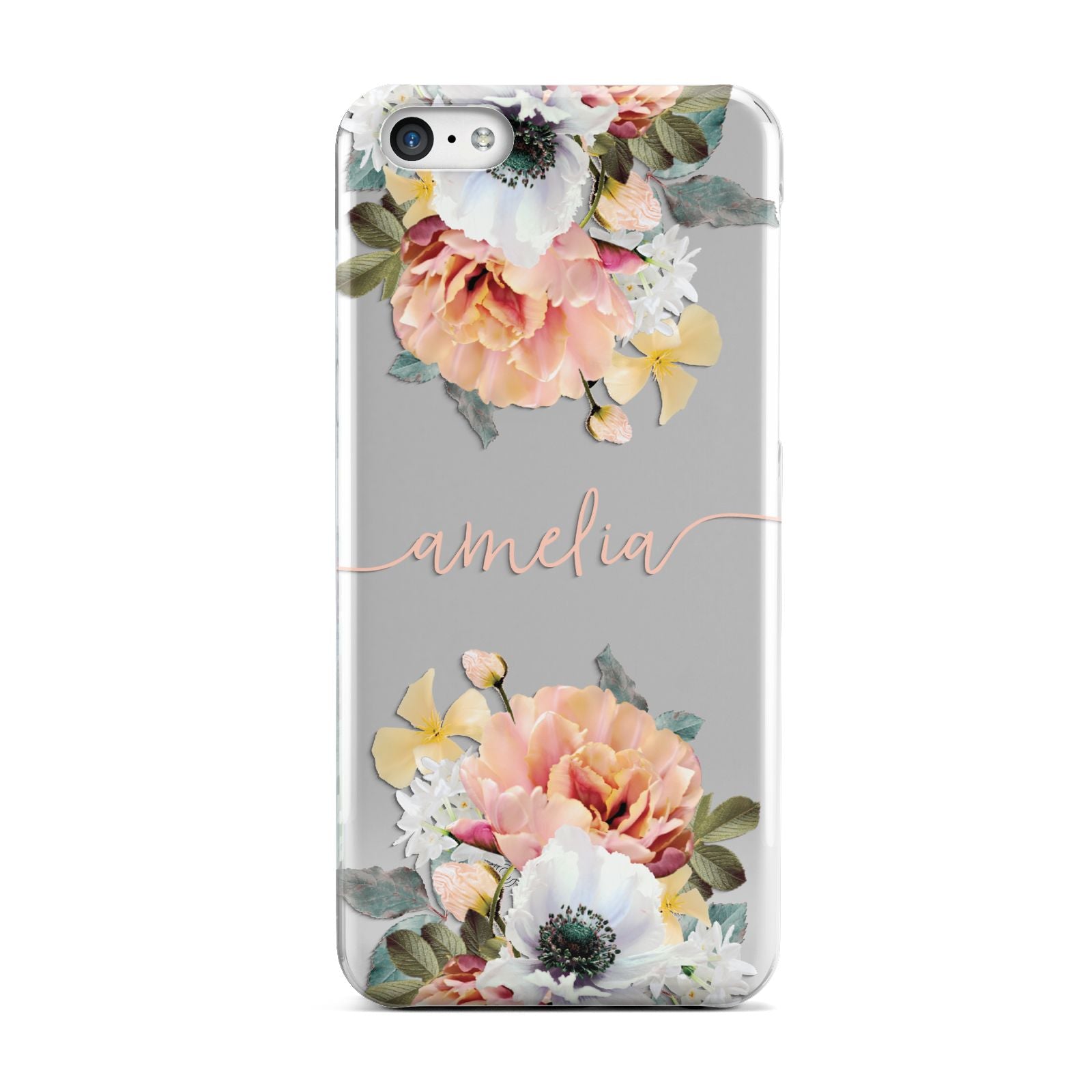 Personalised Name Clear Floral Apple iPhone 5c Case