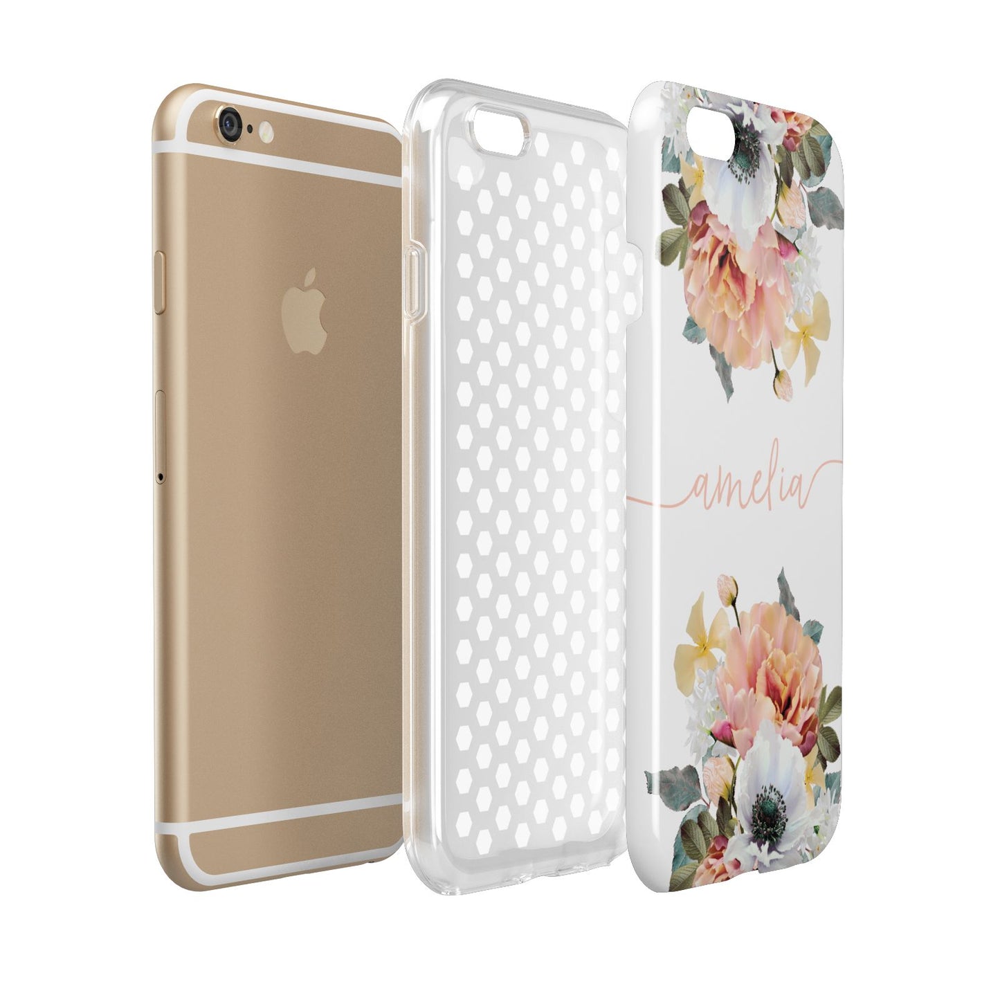 Personalised Name Clear Floral Apple iPhone 6 3D Tough Case Expanded view