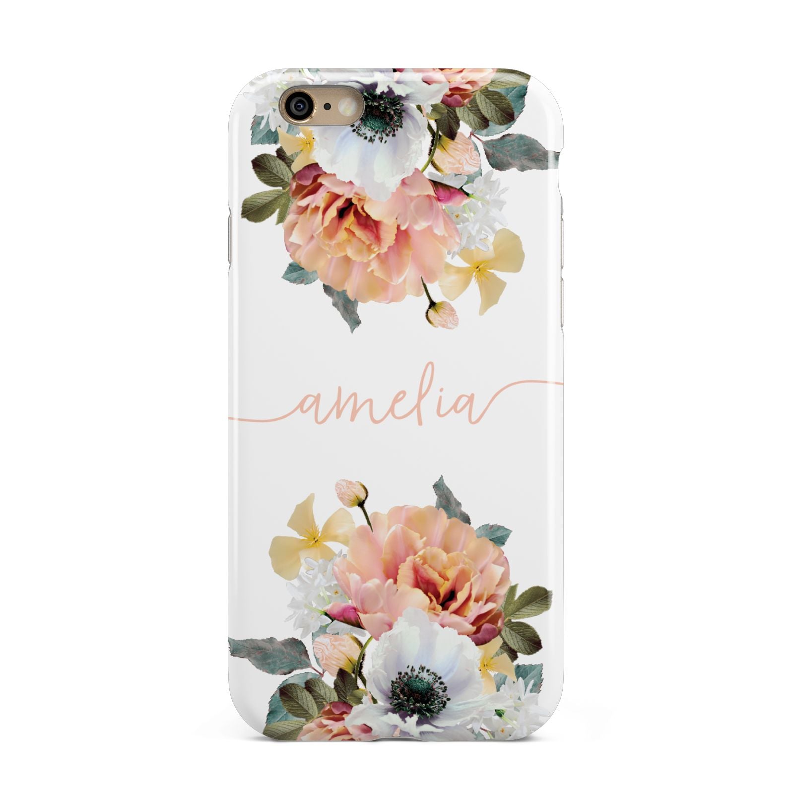 Personalised Name Clear Floral Apple iPhone 6 3D Tough Case