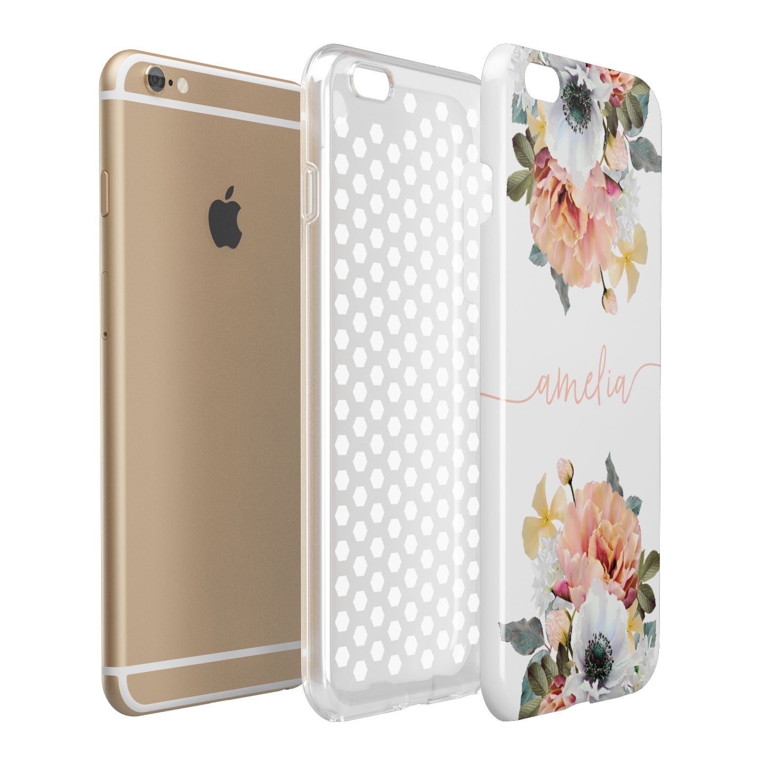 Personalised Name Clear Floral Apple iPhone 6 Plus 3D Tough Case