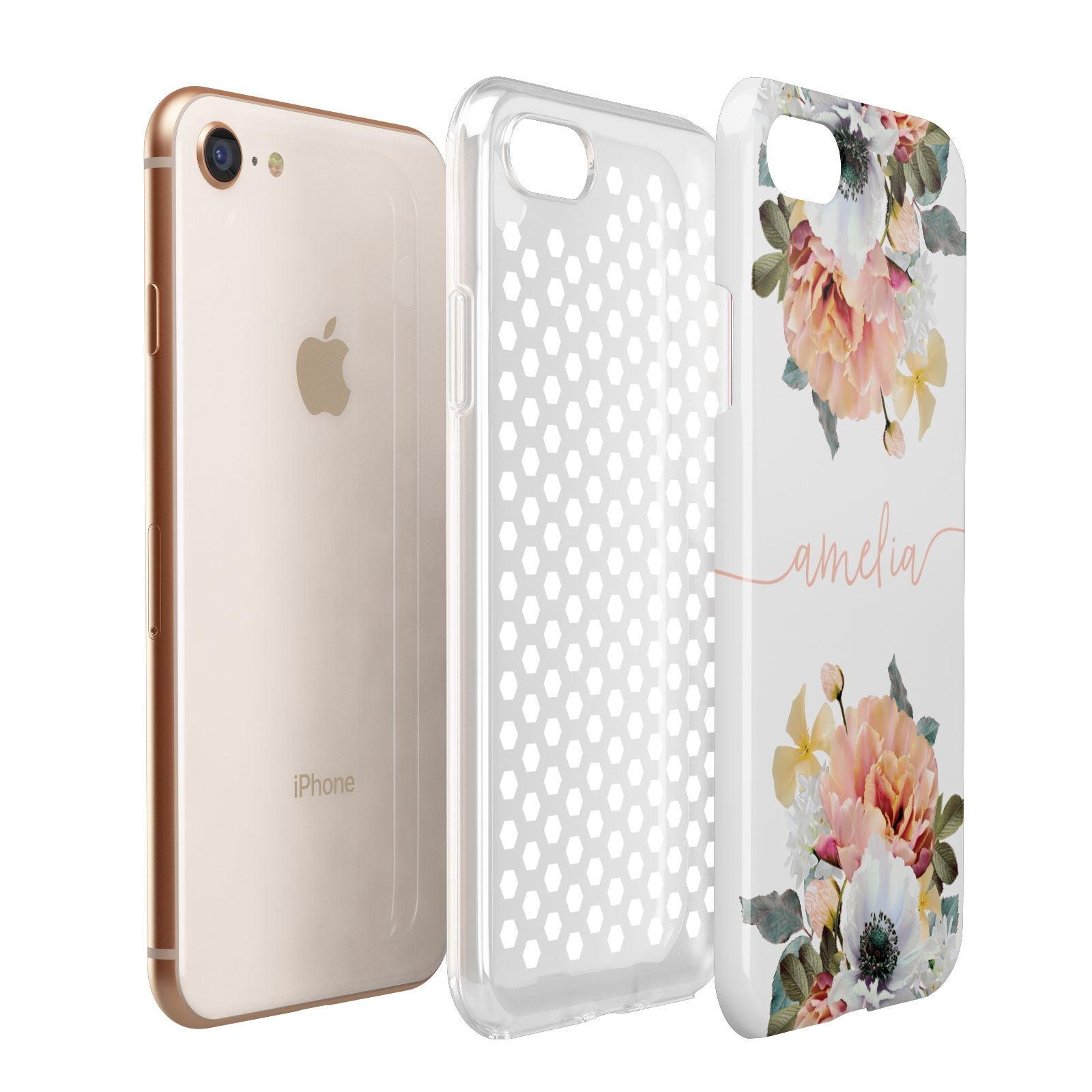 Personalised Name Clear Floral Apple iPhone 7 8 3D Tough Case Expanded View