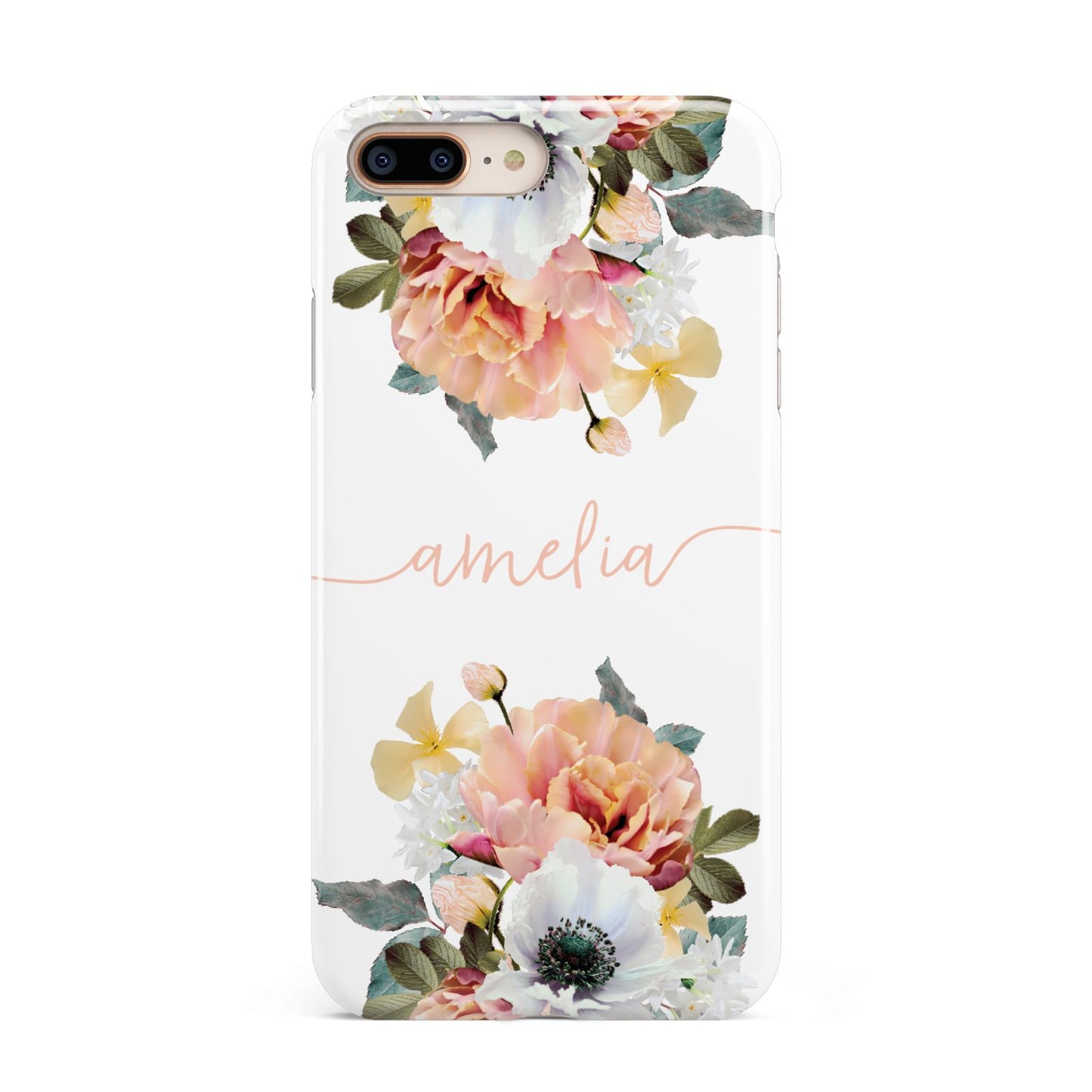 Personalised Name Clear Floral Apple iPhone 7 8 Plus 3D Tough Case